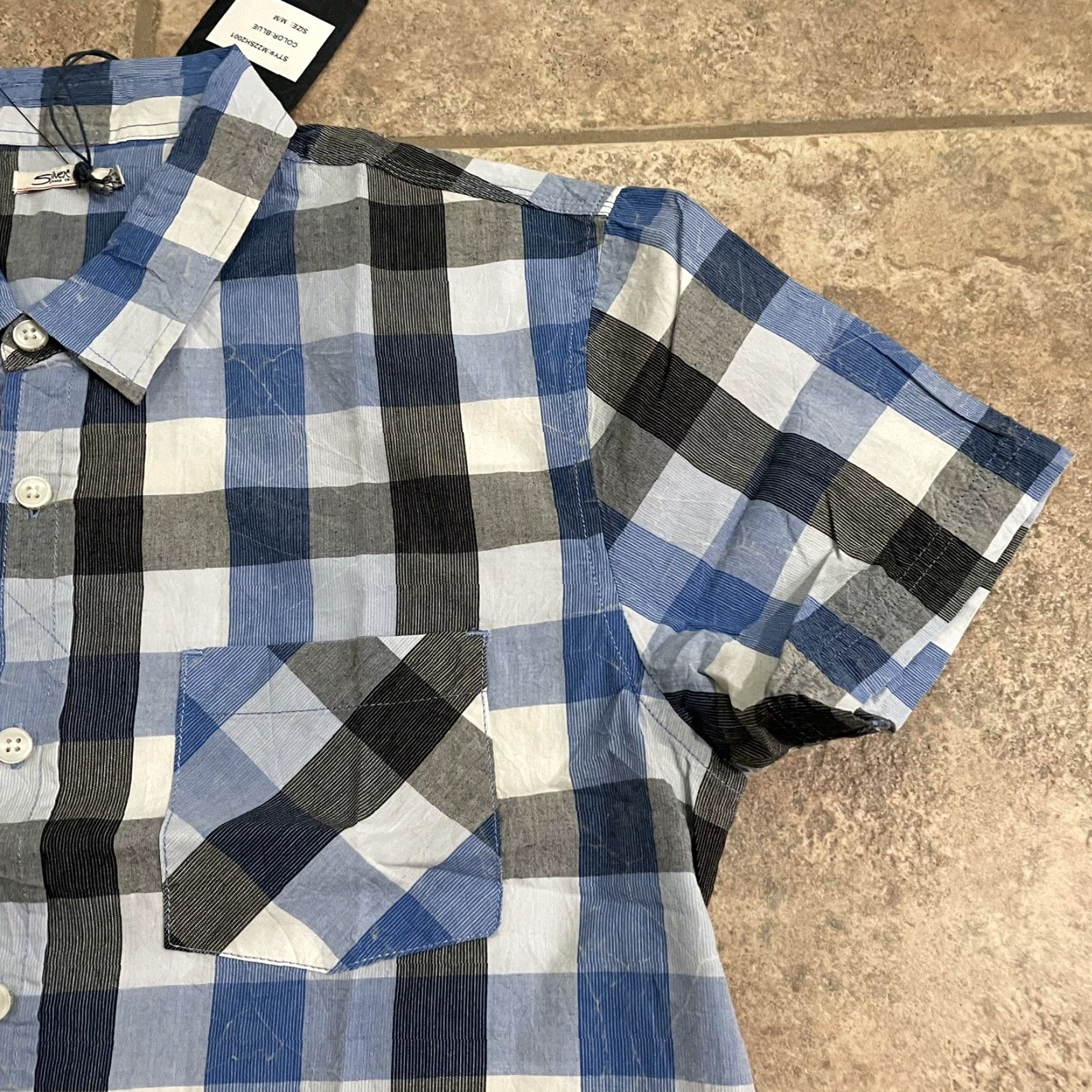 Vintage NWT Silver Jeans Co Button-Down Shirt Mens M Blue Plaid Short Sleeve Size US M / EU 48-50 / 2 - 2 Thumbnail