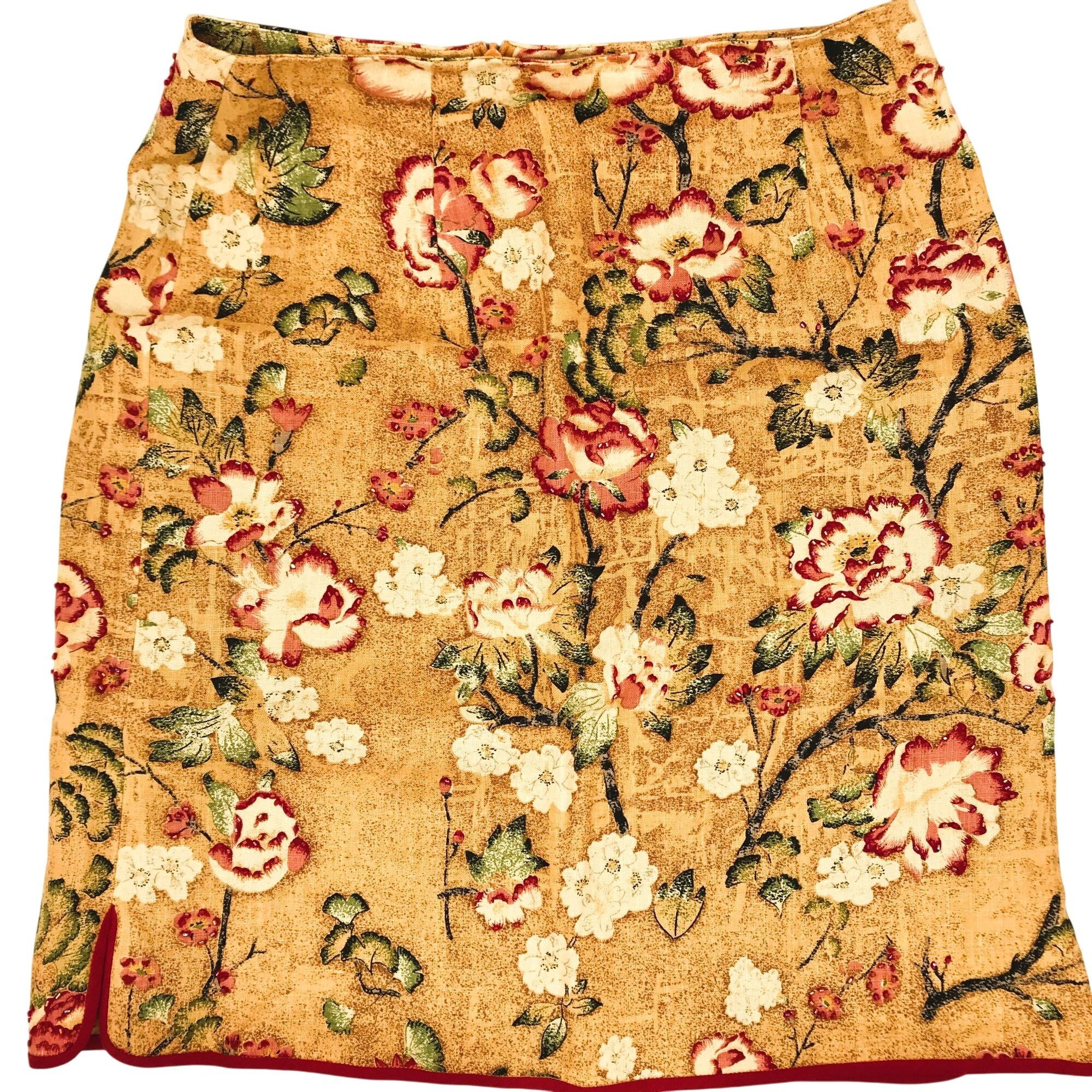 Other Jade by Melody Tam Linen Beaded Floral Mini Skirt Size 6 Mu Size 28" / US 6 / IT 42 - 1 Thumbnail
