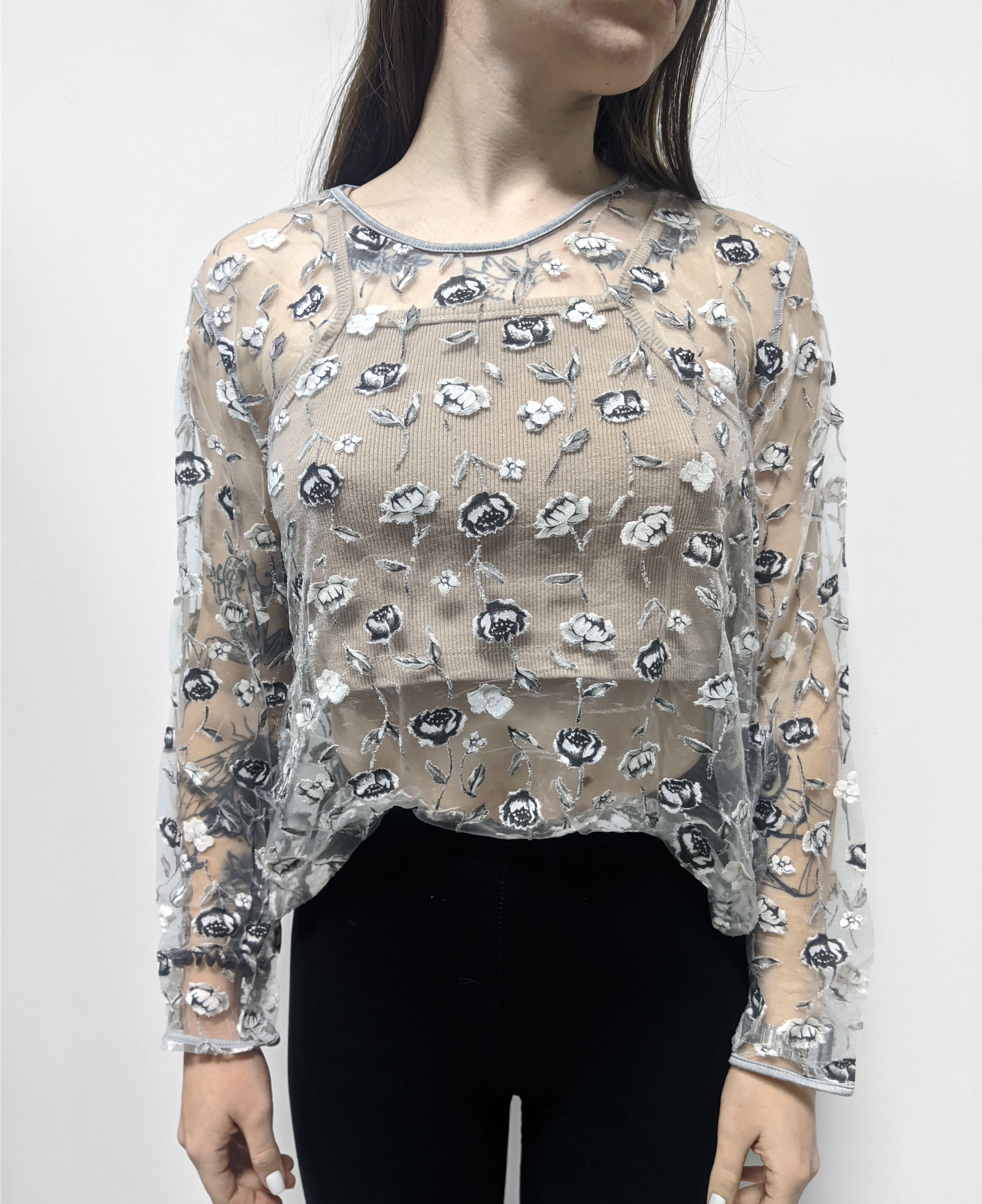 Vintage Japanese mesh long sleeve y2k floral printed translucent Size M / US 6-8 / IT 42-44 - 1 Thumbnail