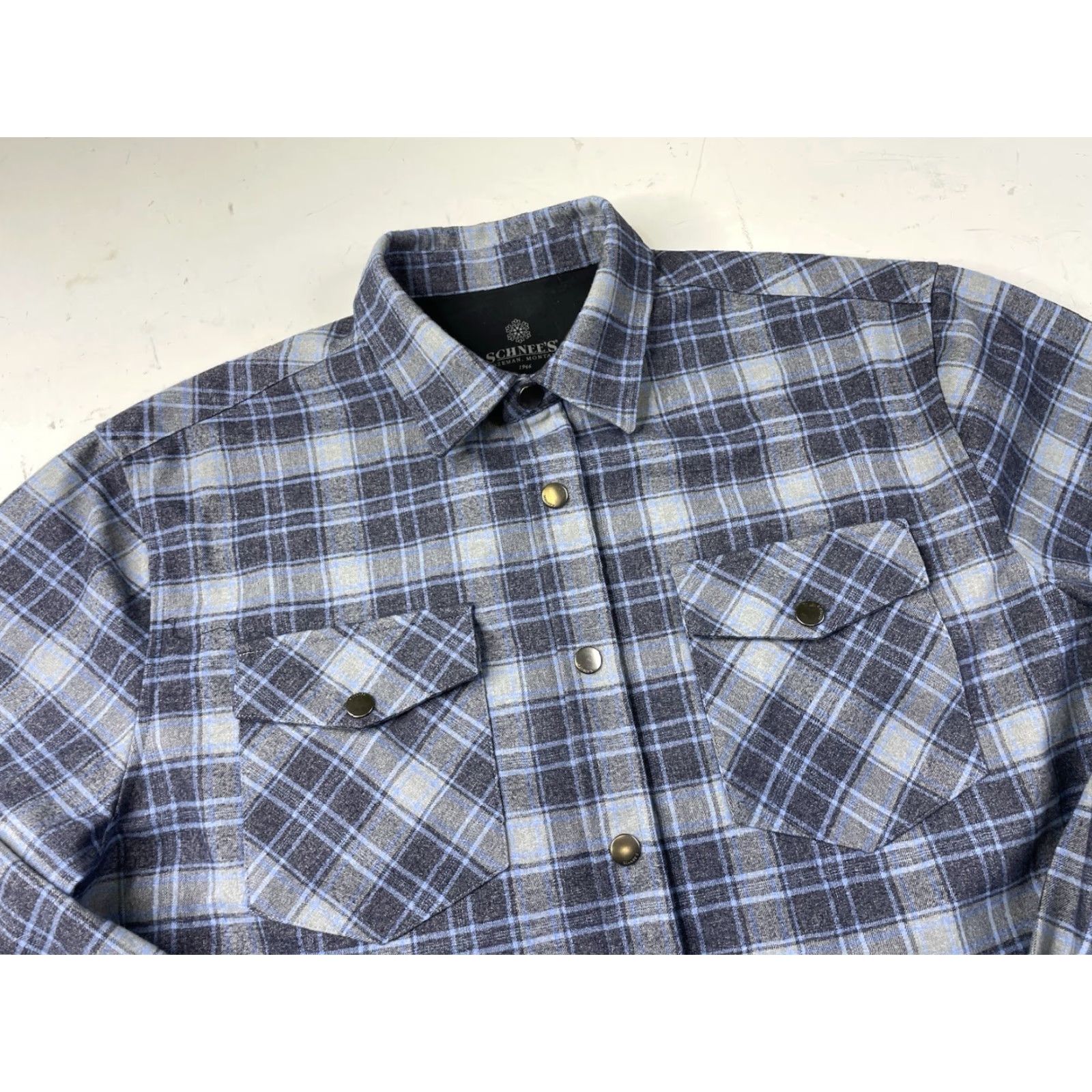 Vintage VINTAGE Schnees Bozeman Montana Shirt Mens Large Plaid Flannel Fleece Lined Snap Blue Size US L / EU 52-54 / 3 - 3 Thumbnail