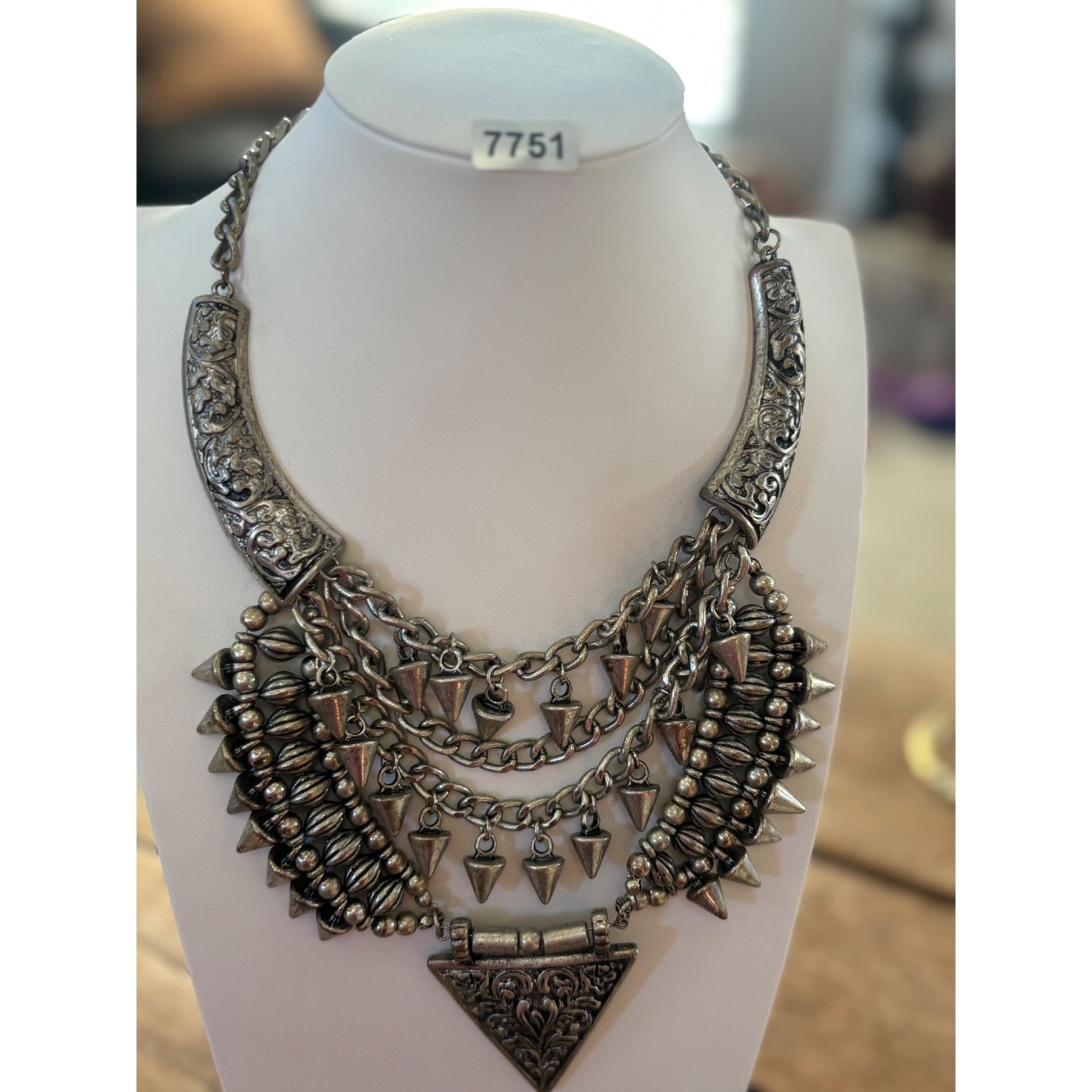 Other Bohemian Tribal Statement Necklace With Engraved Triangular Size ONE SIZE - 14 Thumbnail