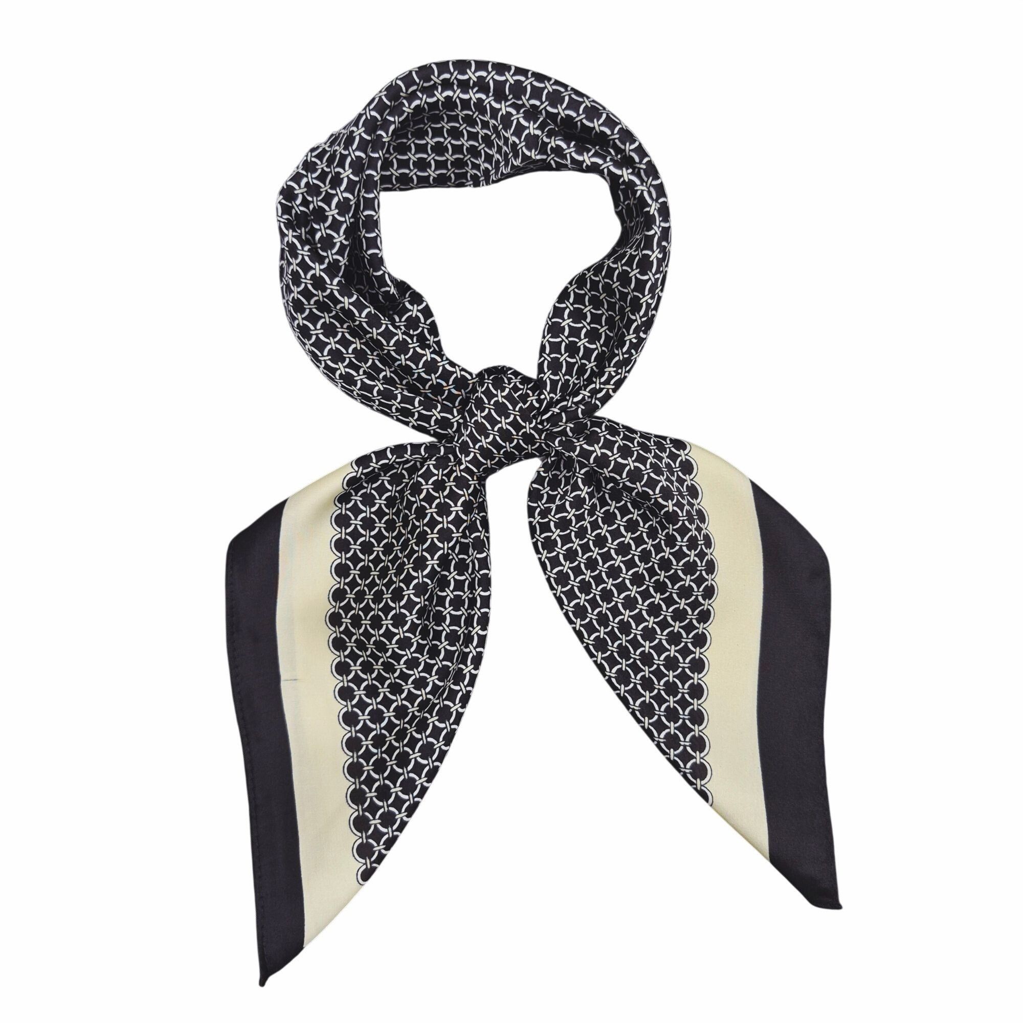 Other ❤️Silky Square Scarf Black Gold Geometric Chain Print Vintag Size ONE SIZE - 3 Thumbnail