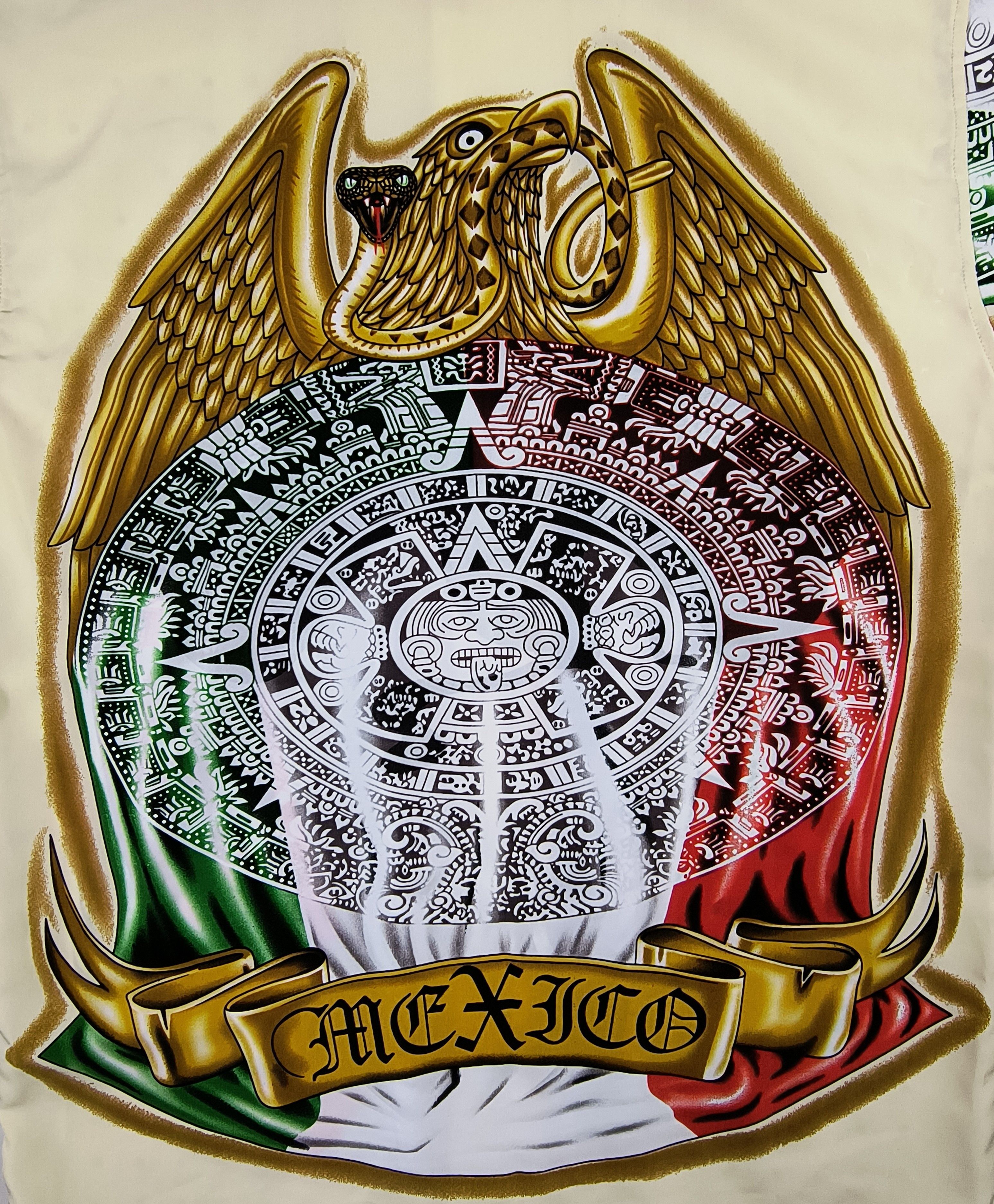 Vintage Mexico aztec calendar chicano button up shirt