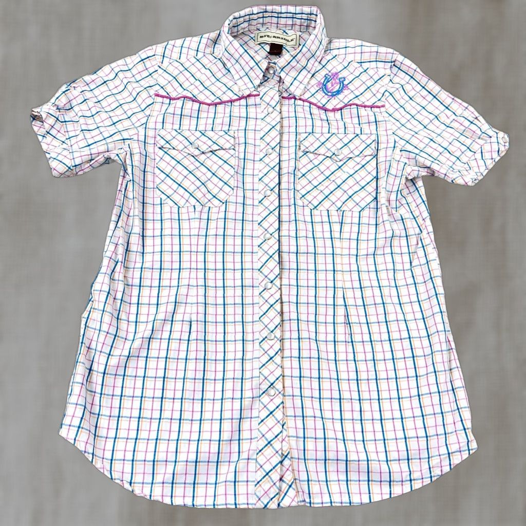 Vintage BIT & BRIDLE Western Shirt Women M Pearl Snap Embroidered Horse Plaid Cap Sleeve Button-Up, Casual All Seasons, Regular Fit Size M / US 6-8 / IT 42-44 - 1 Thumbnail