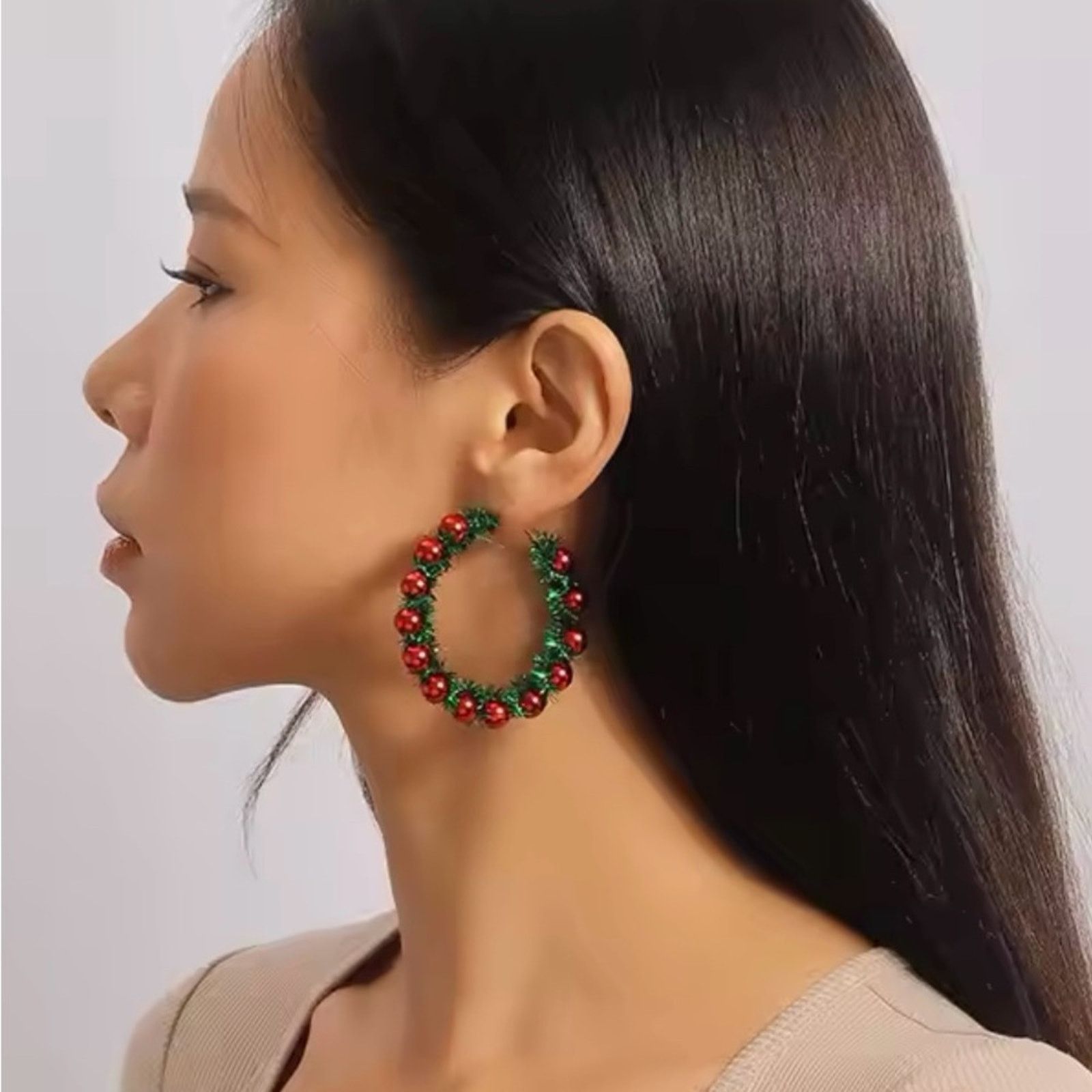 Other Christmas Wreath Circle Hoop Earrings for Women Size ONE SIZE - 3 Thumbnail