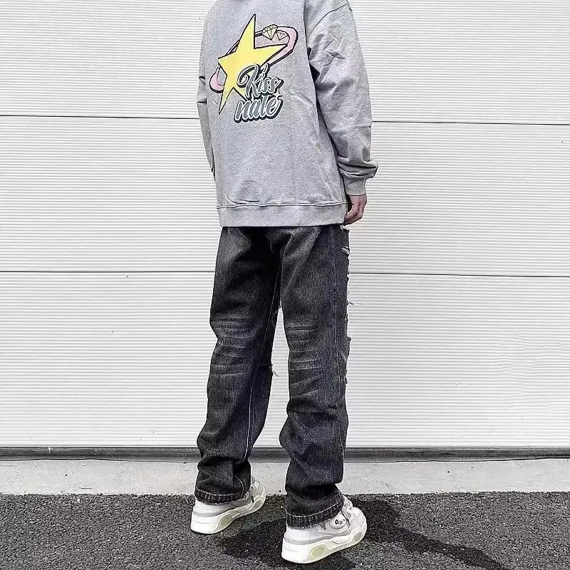 Japanese Brand Y2K Frayed Hole Damaged Washed Black Baggy Jeans Size US 32 / EU 48 - 3 Thumbnail