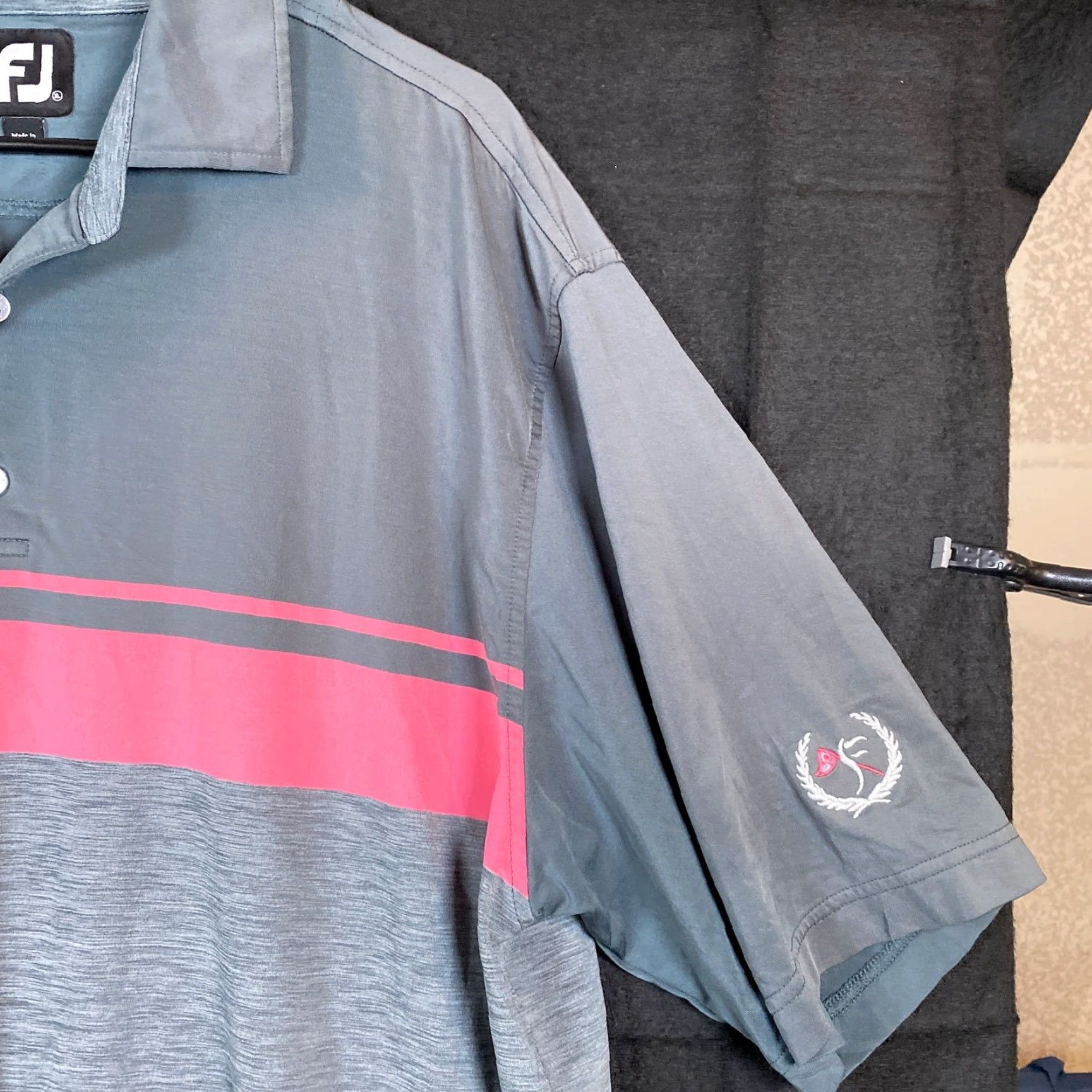 Footjoy FootJoy Mens Polo Shirt Gray Pink Stripe Short Sleeve Collared XL Athletic Golf Casual Workwear Size US XL / EU 56 / 4 - 5 Thumbnail