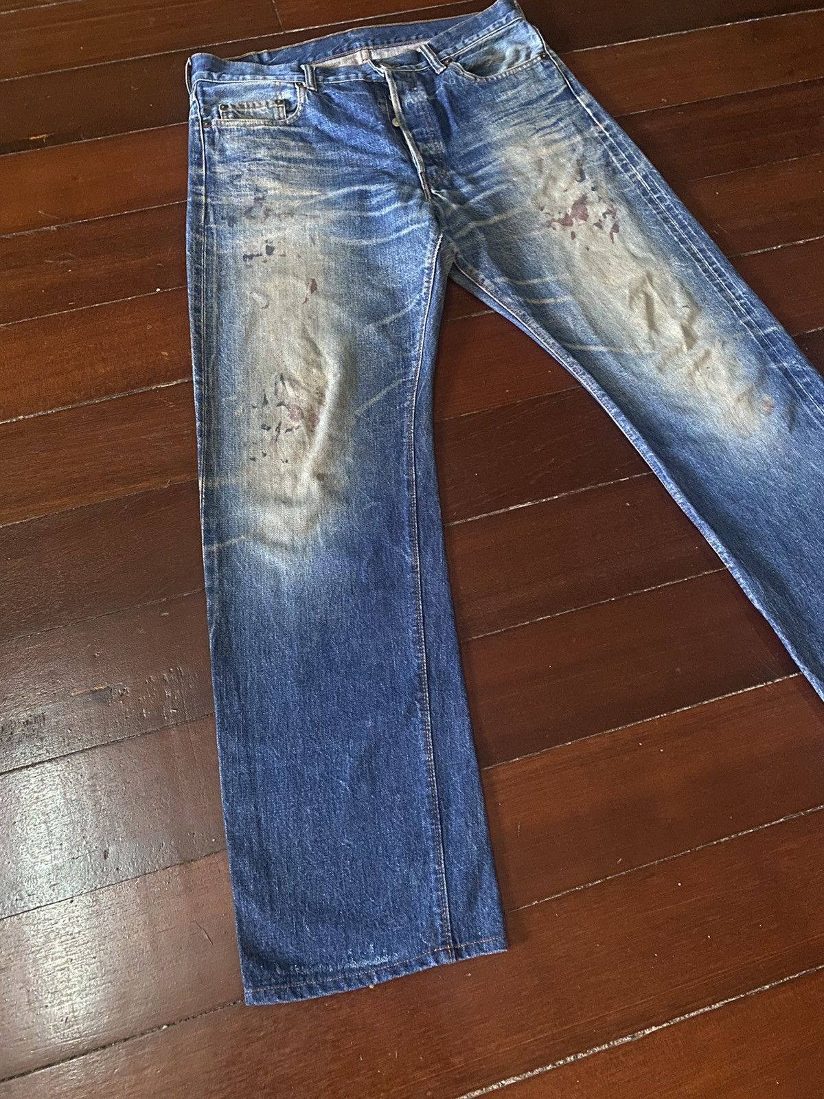 Japanese Brand FIRE 🔥 Warehouse DOUBBLE WORKS Selvedge SPLATTED COLOUR Size US 35 - 3 Thumbnail