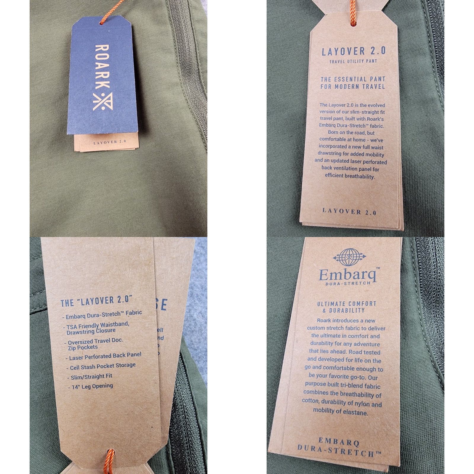 Roark Roark Layover 2.0 Traveler Utility Pant Mens 28 Green Slim Straight NWT Cotton Nylon Spandex Canvas Pockets 30 In Inseam Chino Front Flat Front Size US 28 / EU 44 - 8 Thumbnail