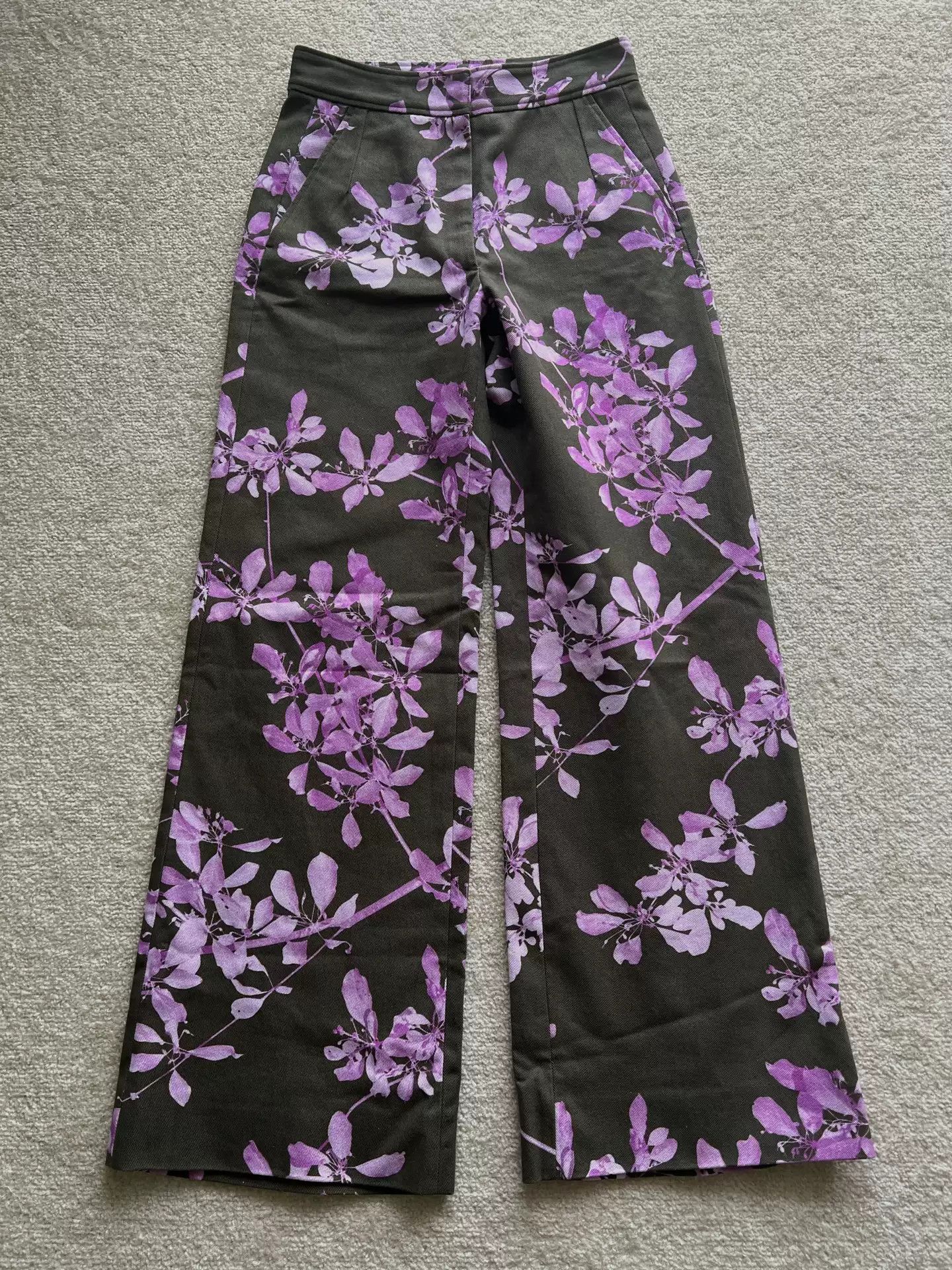 image of Dries Van Noten Floral Printed Trousers in Black, Men's (Size 34)