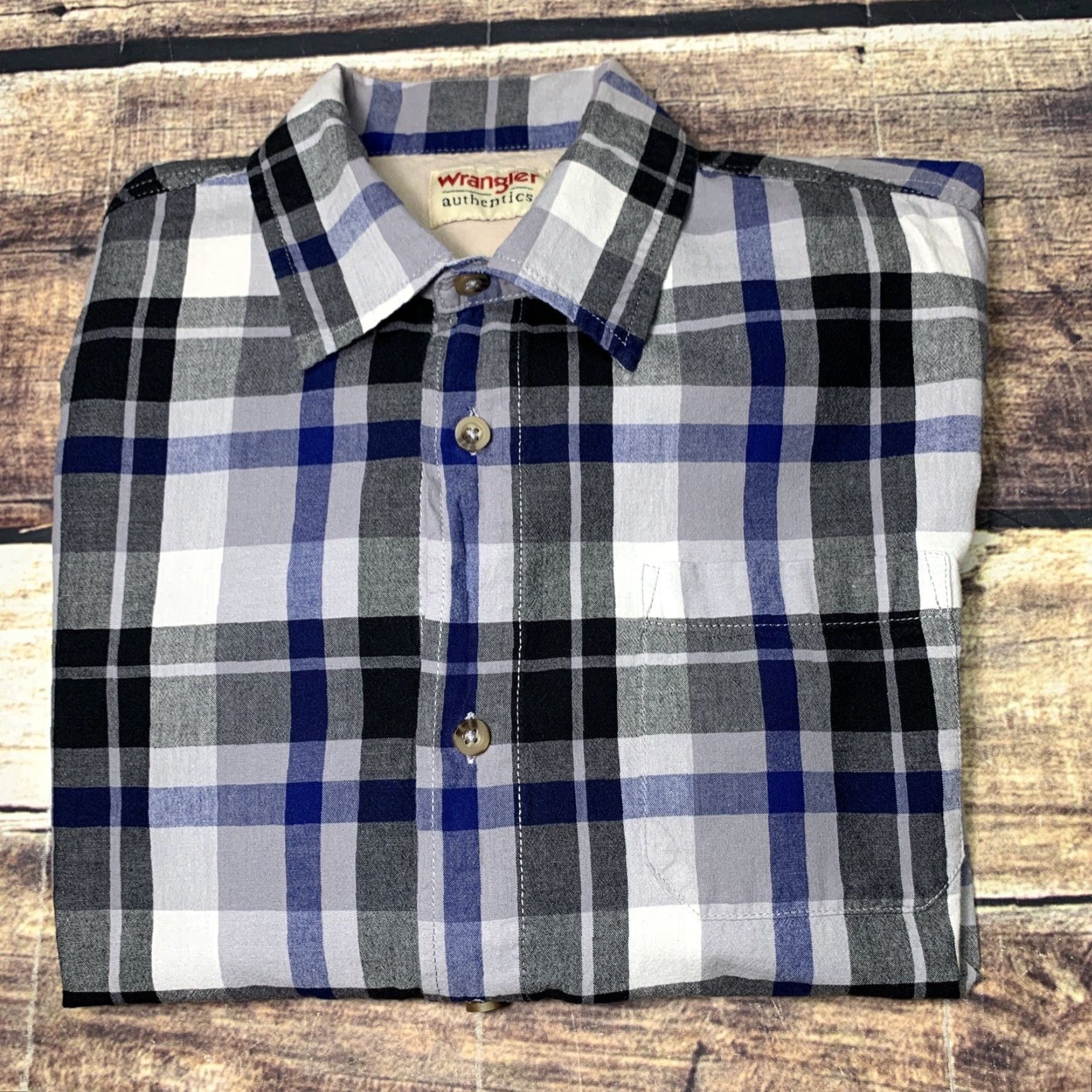 Wrangler Wrangler Short Sleeve Shirt Mens Large Blue Plaid Button-Up Western Shirt Size US L / EU 52-54 / 3 - 7 Thumbnail
