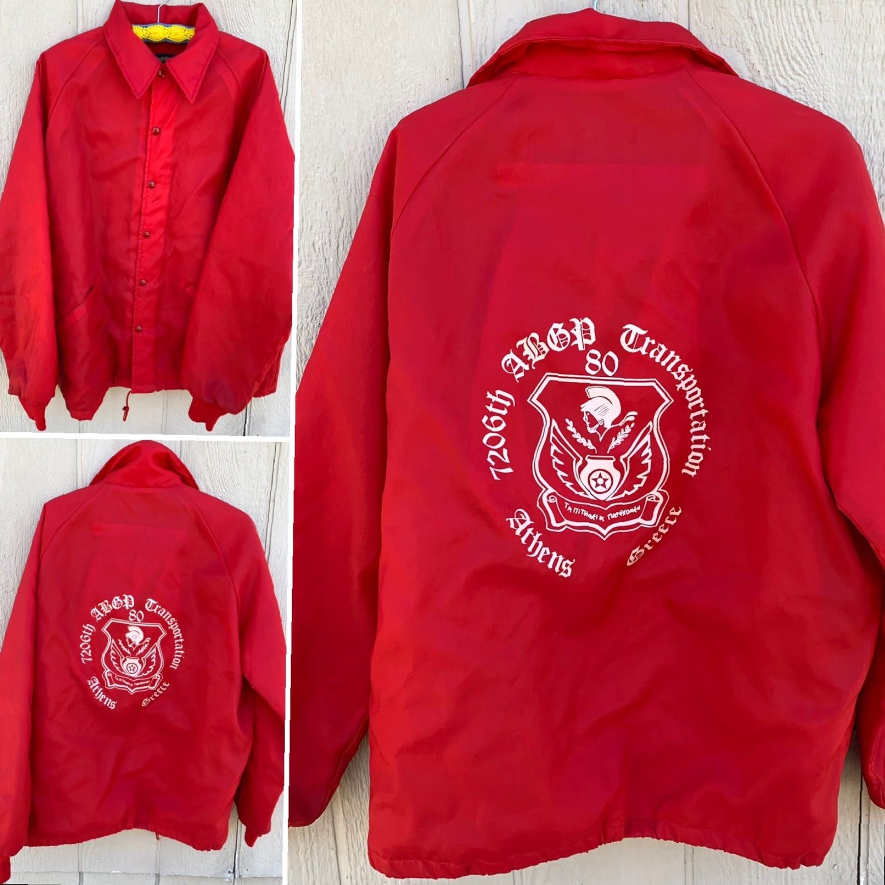 Vintage VINTAGE Swingster Nylon Jacket 7206th ABGP Transportation 80 Athens Greece Red L Mens Size US L / EU 52-54 / 3 - 2 Thumbnail