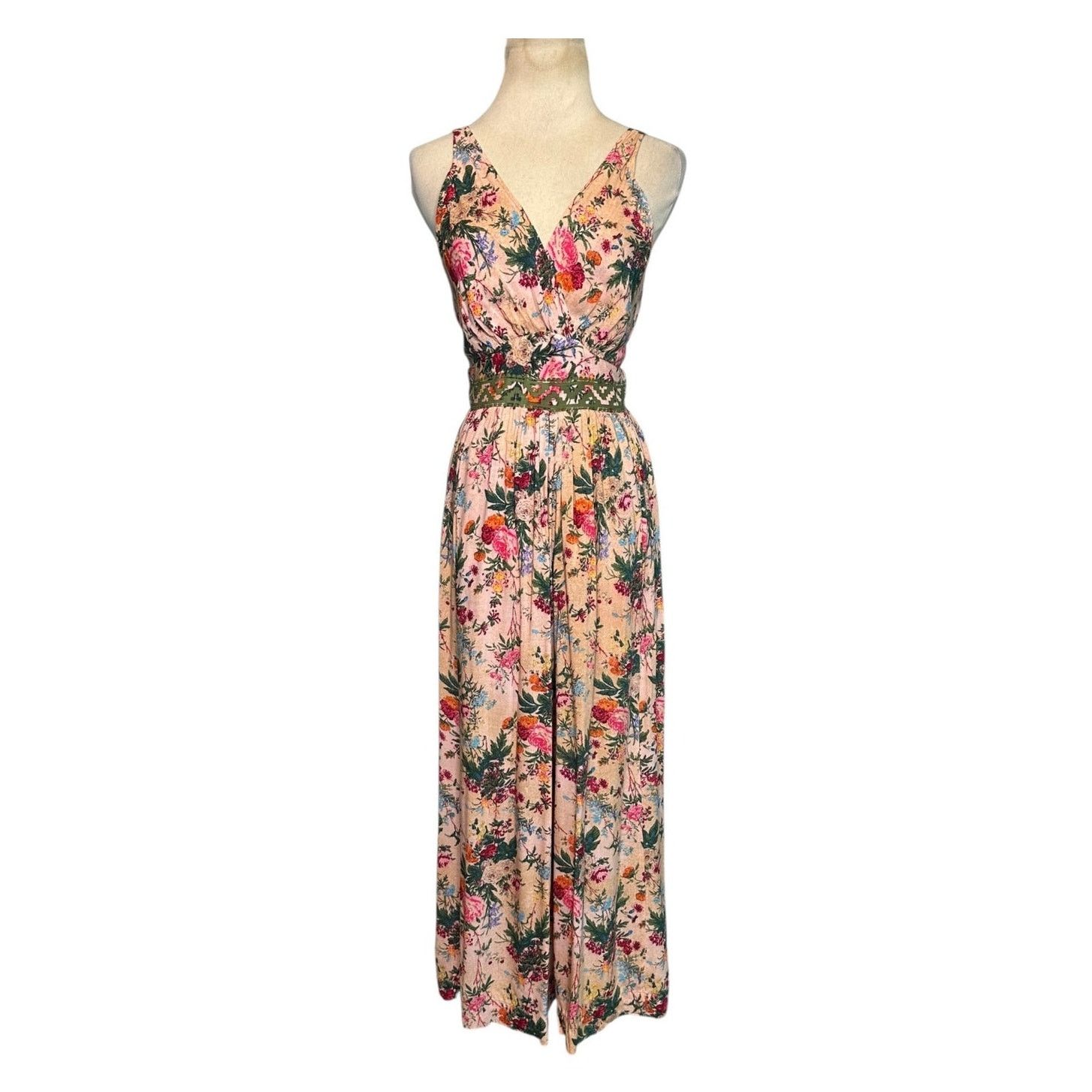 Anthropologie Tracy Reese beige pink floral cropped jumpsuit size 4 Size 27" / US 4 / IT 40 - 1 Thumbnail