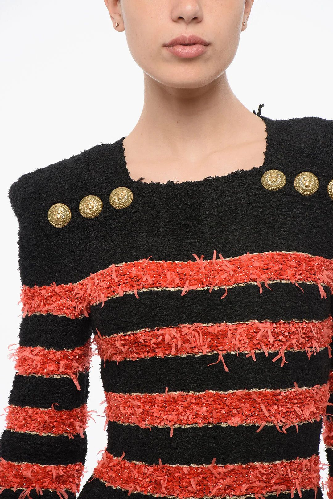 Balmain og1mm0326 Bicolour Striped Mini Dress in Black/Red Size M / US 6-8 / IT 42-44 - 3 Thumbnail