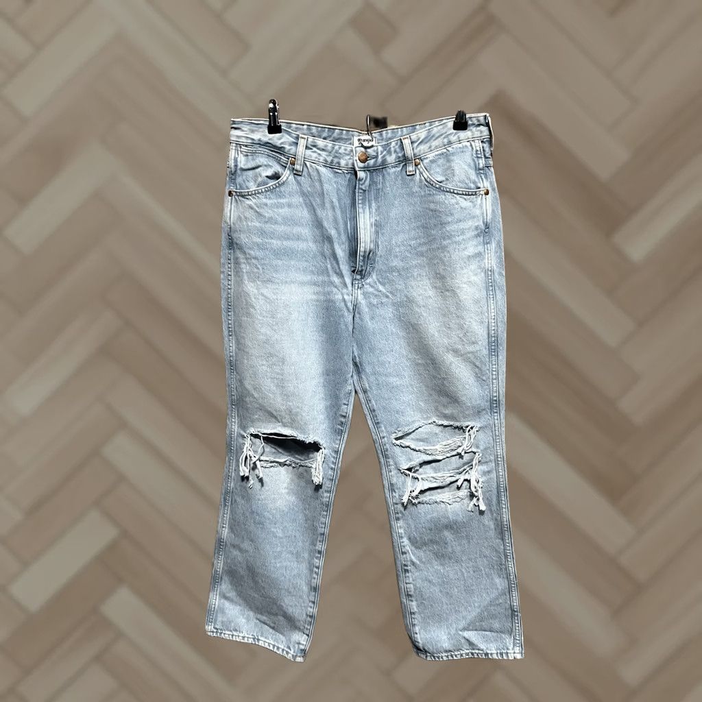 Wrangler Wrangler Jeans Mens Blue Denim Straight Distressed 31 x 28 Regular Size 31 28 Denim Blue Size US 31 - 1 Thumbnail