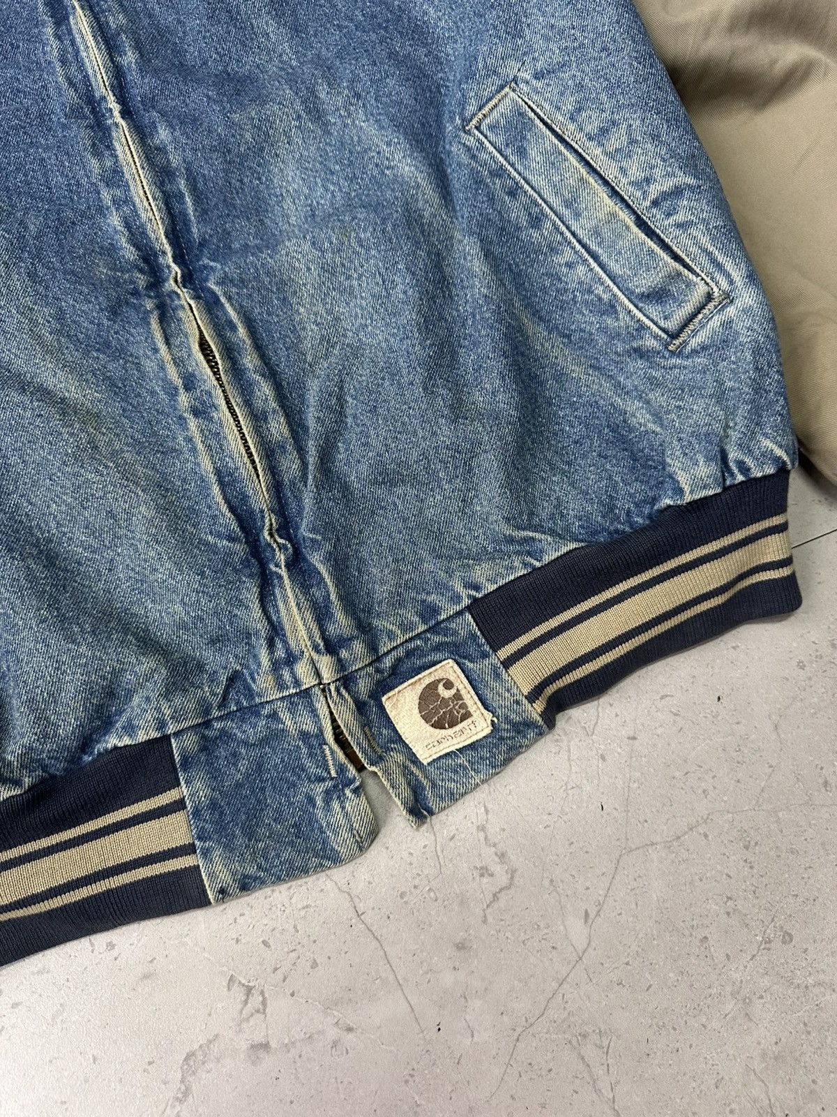 Carhartt × Vintage RARE 90s CARHARTT DENIM VARSITY JACKET Size US L / EU 52-54 / 3 - 2 Thumbnail