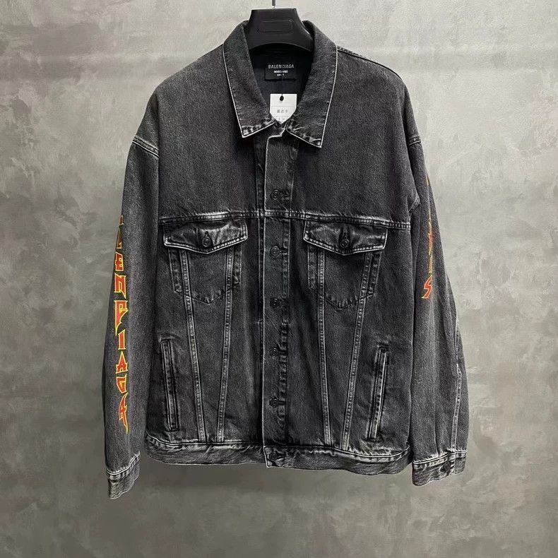Balenciaga Balenciaga Black Grey Logo Denim Jacket Size US M / EU 48-50 / 2 - 1 Thumbnail