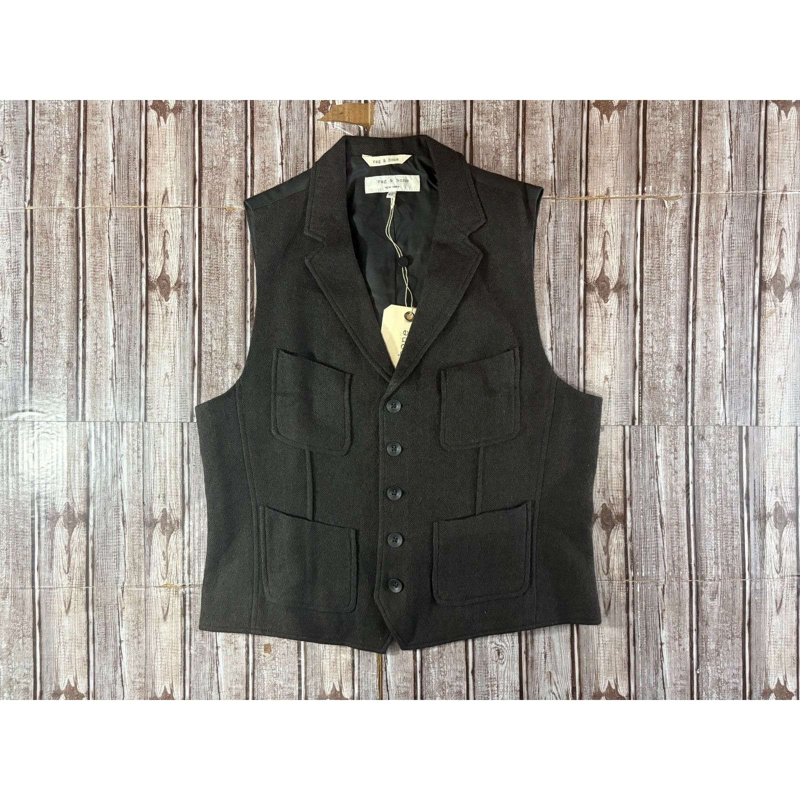 Rag & Bone Rag & Bone Albers wool Herringbone waistcoat Sz 42 dark brow Size US L / EU 52-54 / 3 - 1 Thumbnail