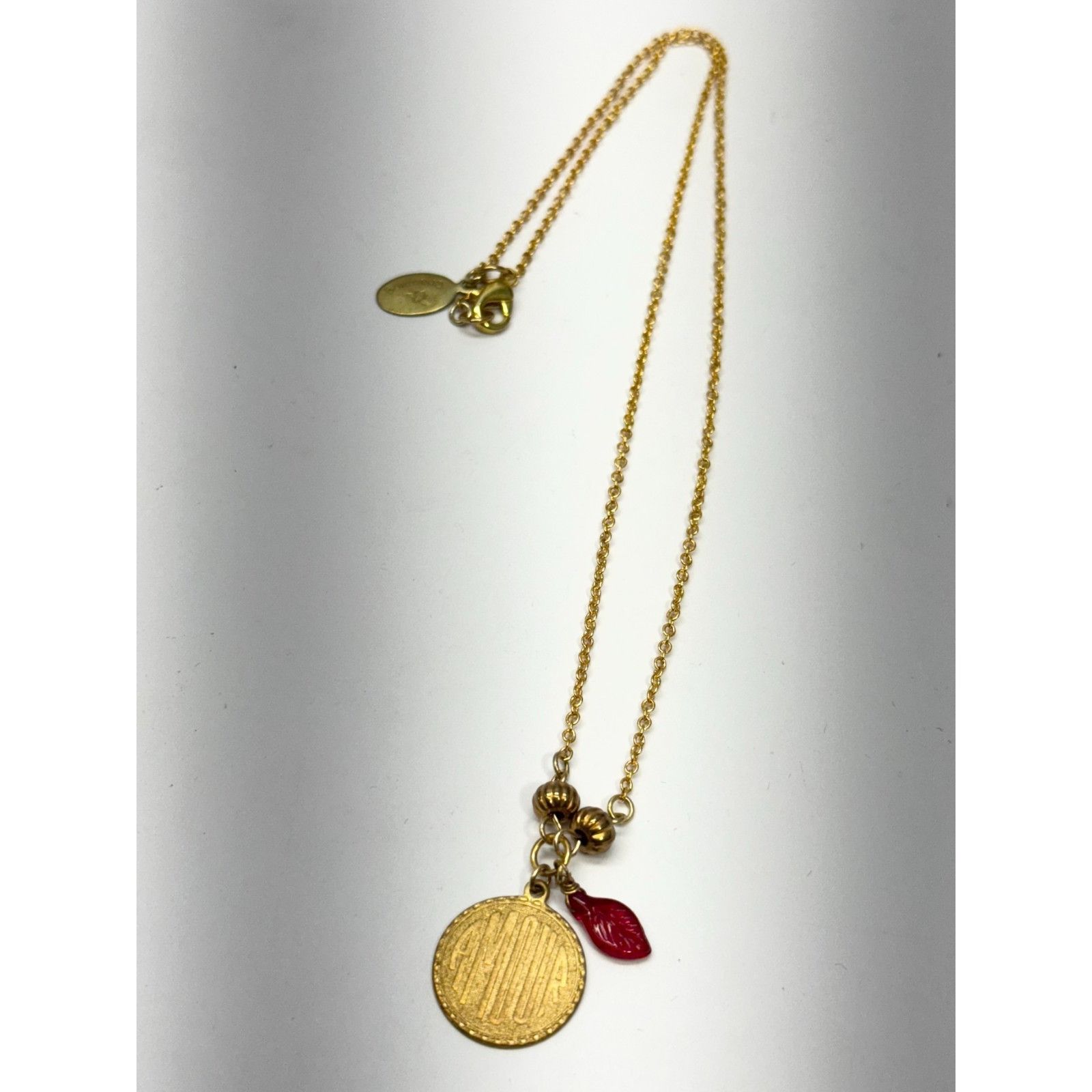 Vintage Vintage amour red glass leaf charm necklace Size ONE SIZE - 2 Thumbnail