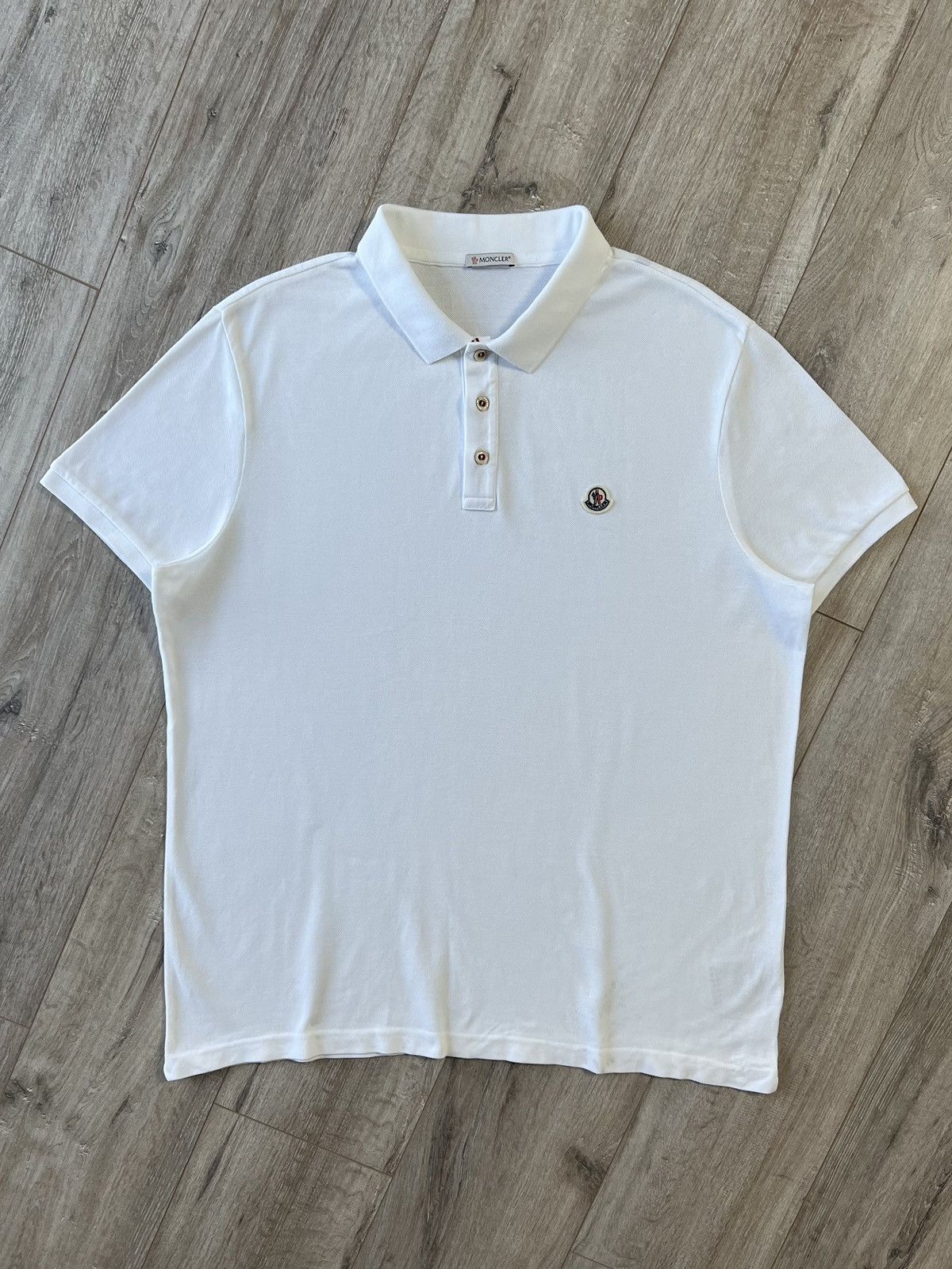 image of Moncler Polo Shirt White Cotton Logo Patch Short Sleeve, Men's (Size 2XL)