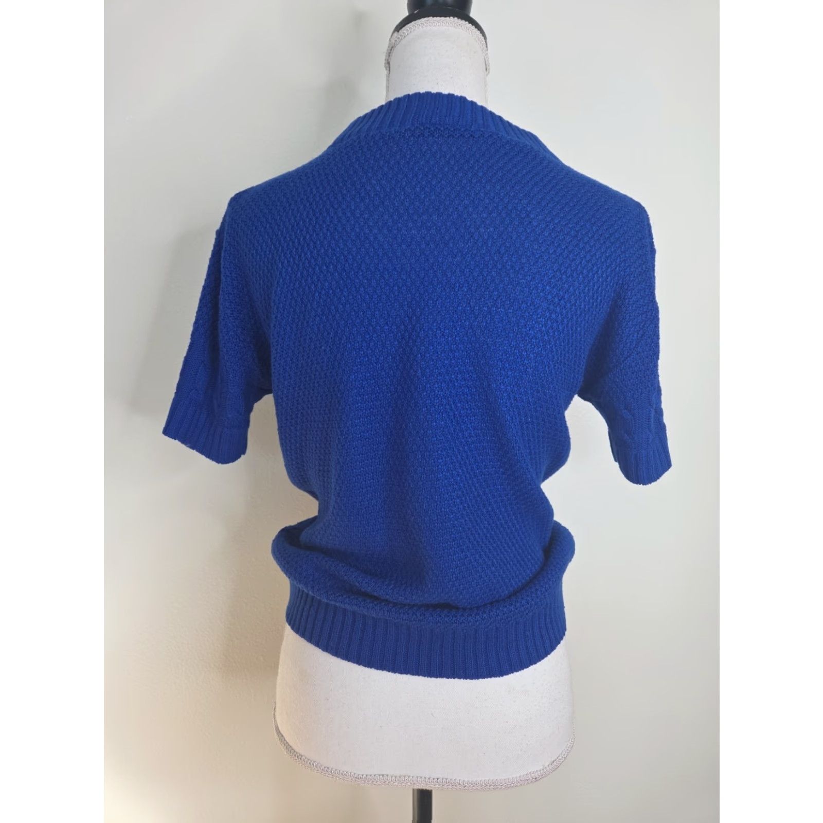 Vintage VINTAGE Cable Knit Sweater Womens Small Blue Short Sleeve Cotton USA Pullover Size S / US 4 / IT 40 - 3 Thumbnail