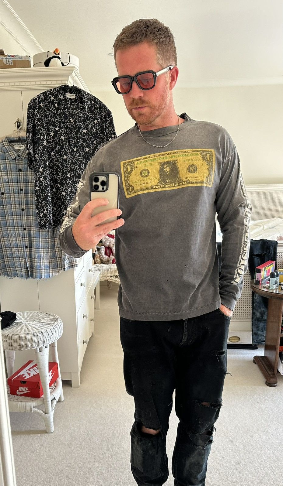 Saint Michael Saint Mxxxxxx Michael anxiety dollar gray sleeve t shirt M Size US M / EU 48-50 / 2 - 10 Thumbnail