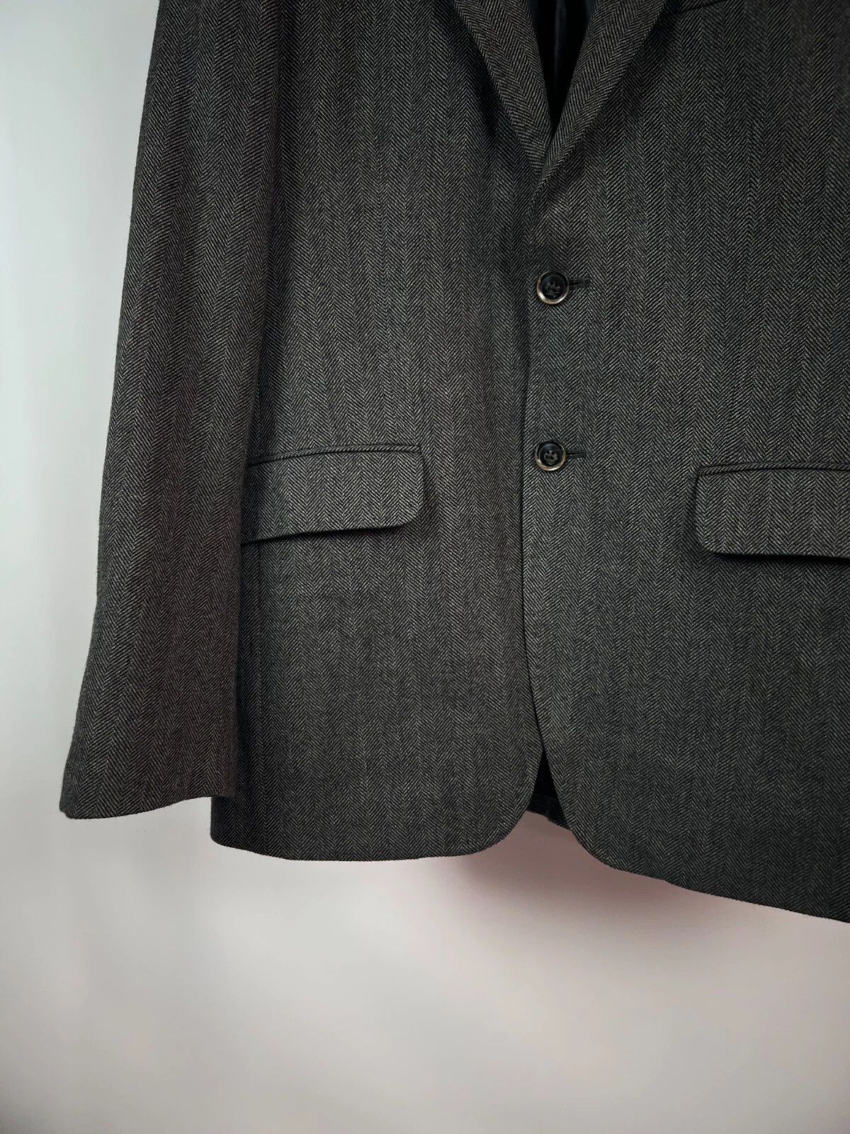 Massimo Dutti Massimo Dutti Grey Herringbone Wool Elbow Patches Blazer Size 40R - 8 Thumbnail