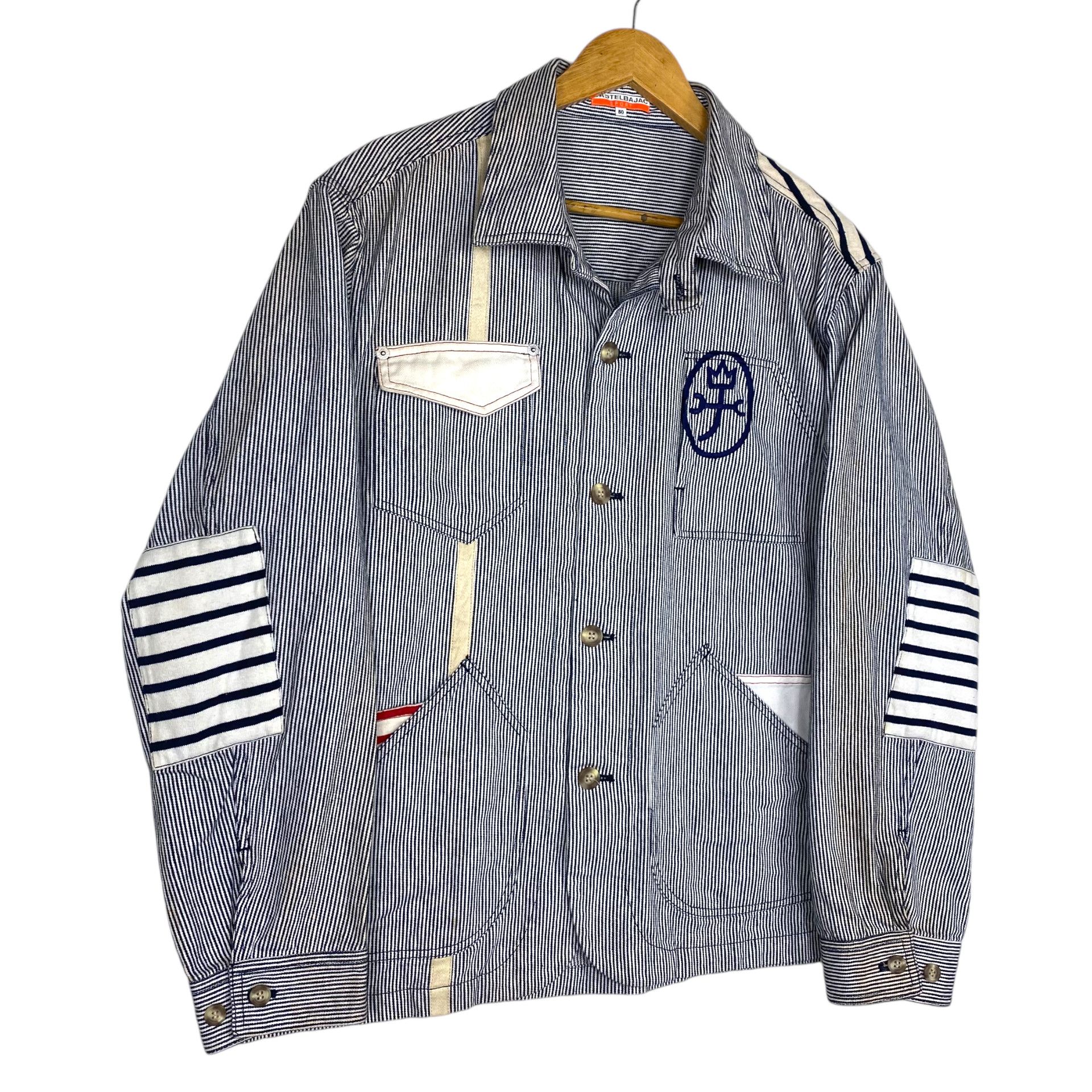 Jean Charles De Castelbajac 💥 CASTELBAJAC JEAN HICKORY STRIPED JACKET BUTTON Size US L / EU 52-54 / 3 - 4 Thumbnail