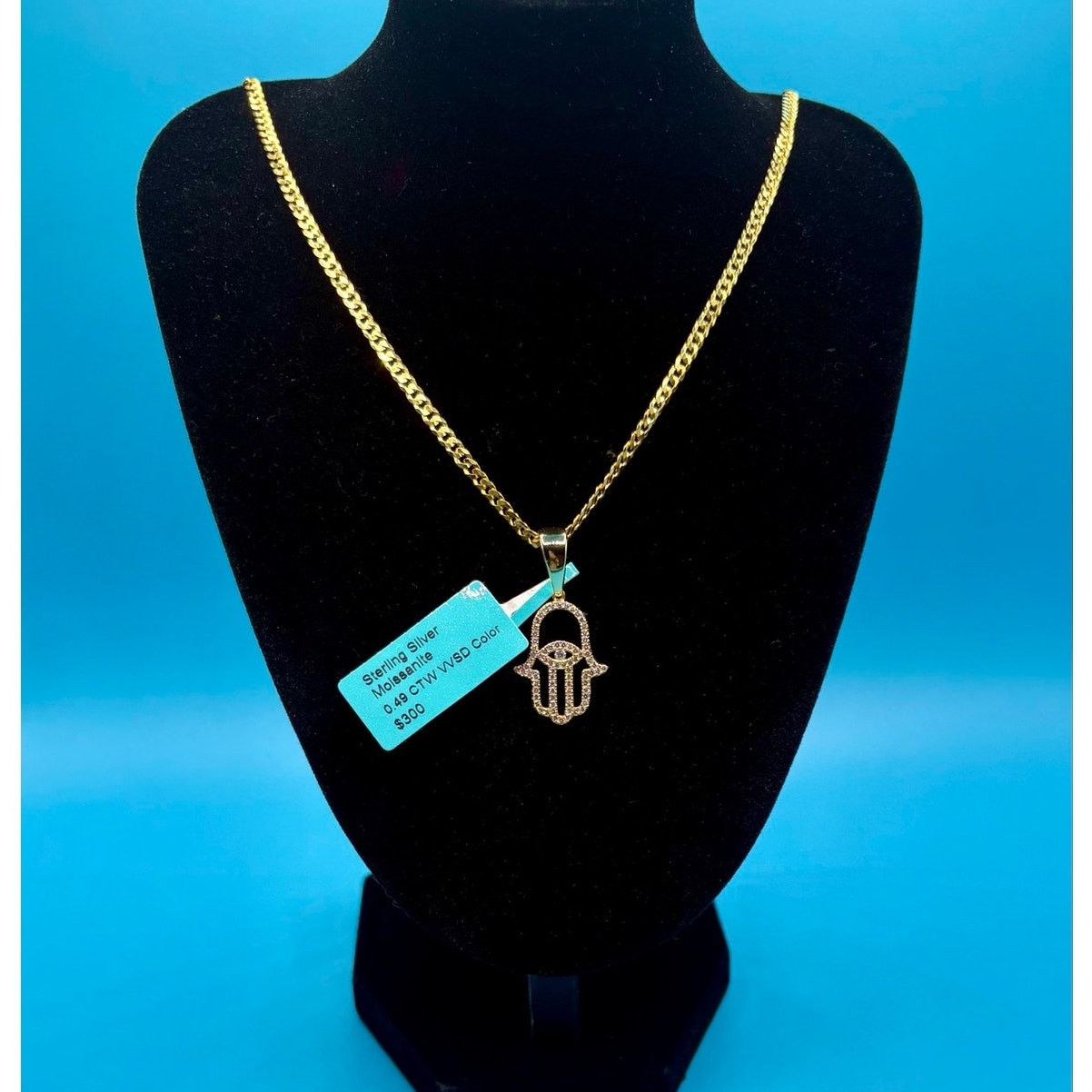 Jewelry NWT .5ct Moissanite Hamsa Vermeil Gold over 925 Necklace Size ONE SIZE - 1 Thumbnail