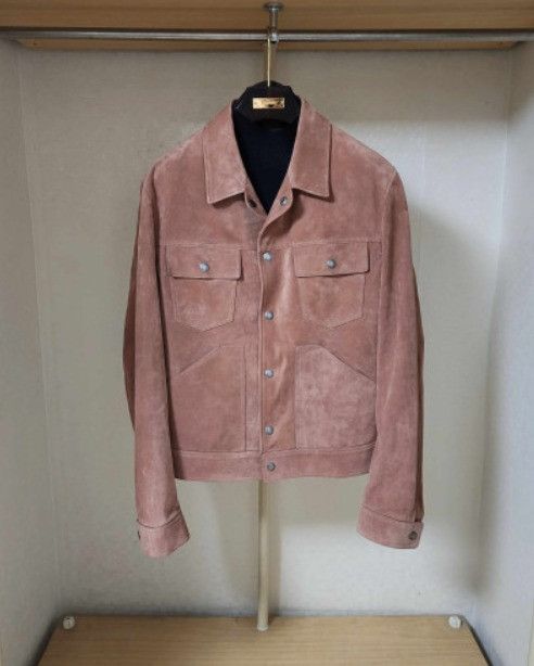 image of Tom Ford O1Sm1Stk0124 Cashmere Suede Trucker Jacket In Indie Pink, Men's (Size Large)