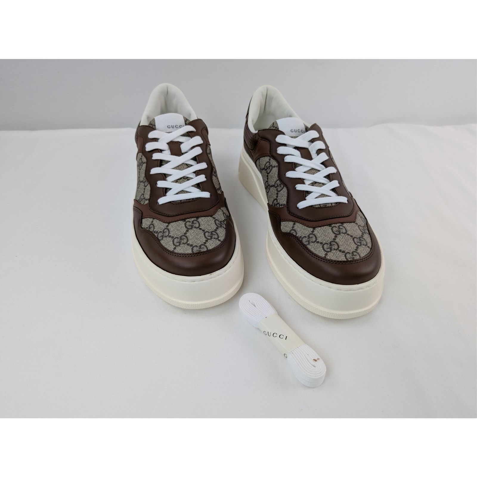 Gucci o1rshd1 GG Supreme leather-trimmed chunky sneakers in Brown Size US 12.5 / EU 45-46 - 6 Thumbnail