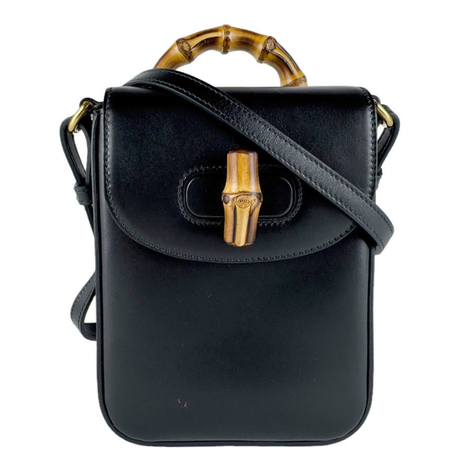 Gucci Gucci shoulder bag, handbag, backpack, bamboo leather, black and gold, women's, free shipping, z9430 Size ONE SIZE - 1 Thumbnail