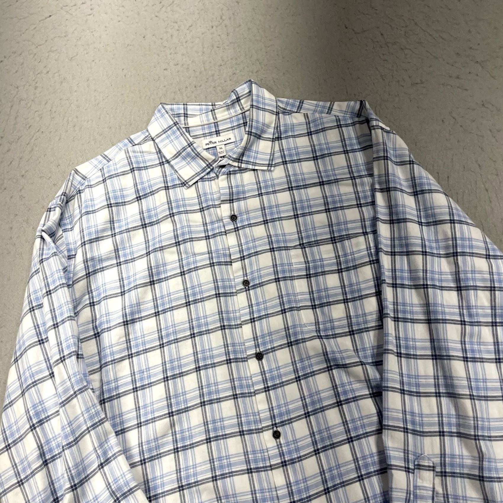 Peter Millar Peter Millar Shirt Mens XL Blue White Plaid Cotton Flannel Casual Button-Up Vintage No Size US XL / EU 56 / 4 - 3 Thumbnail