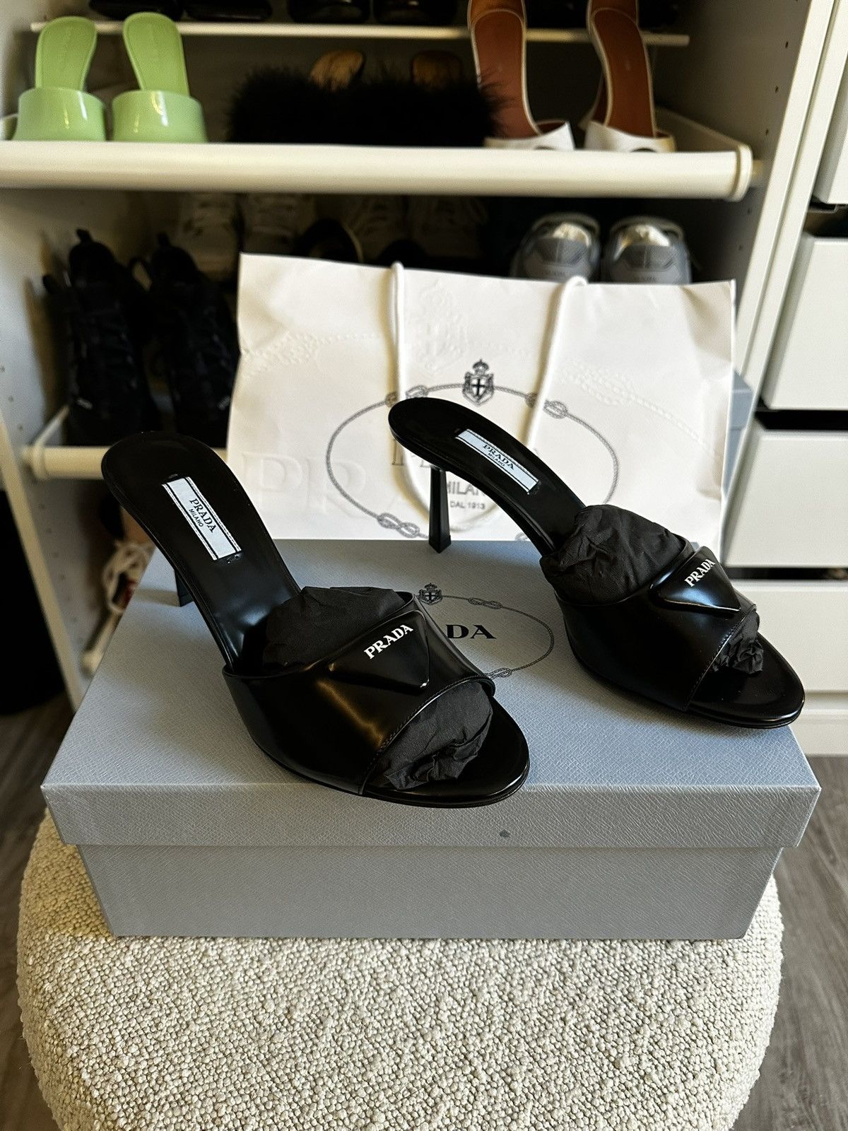 Prada Prada Puff Logo Mule Heels Size US 7.5 / IT 37.5 - 1 Thumbnail