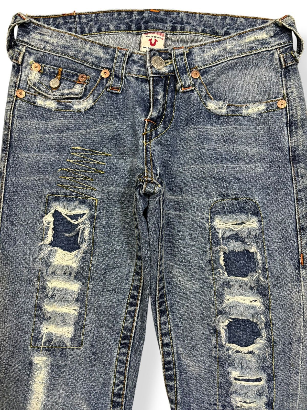 True Religion Vintage True Religion Joey Patchwork Distressed Flare Jeans Size US 28 / EU 44 - 3 Thumbnail