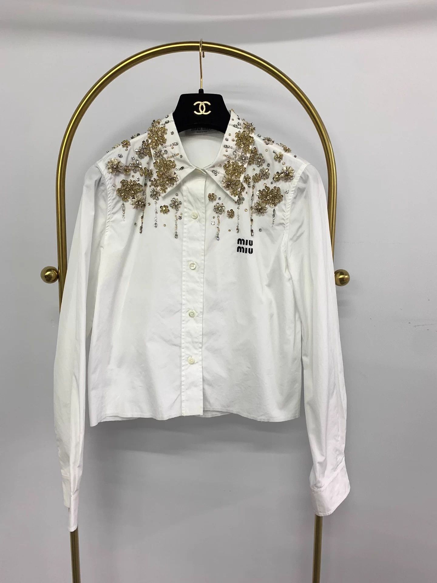 Miu Miu Miu Miu Women's White Beaded Crystal Shirt 38 New Size S / US 4 / IT 40 - 1 Thumbnail