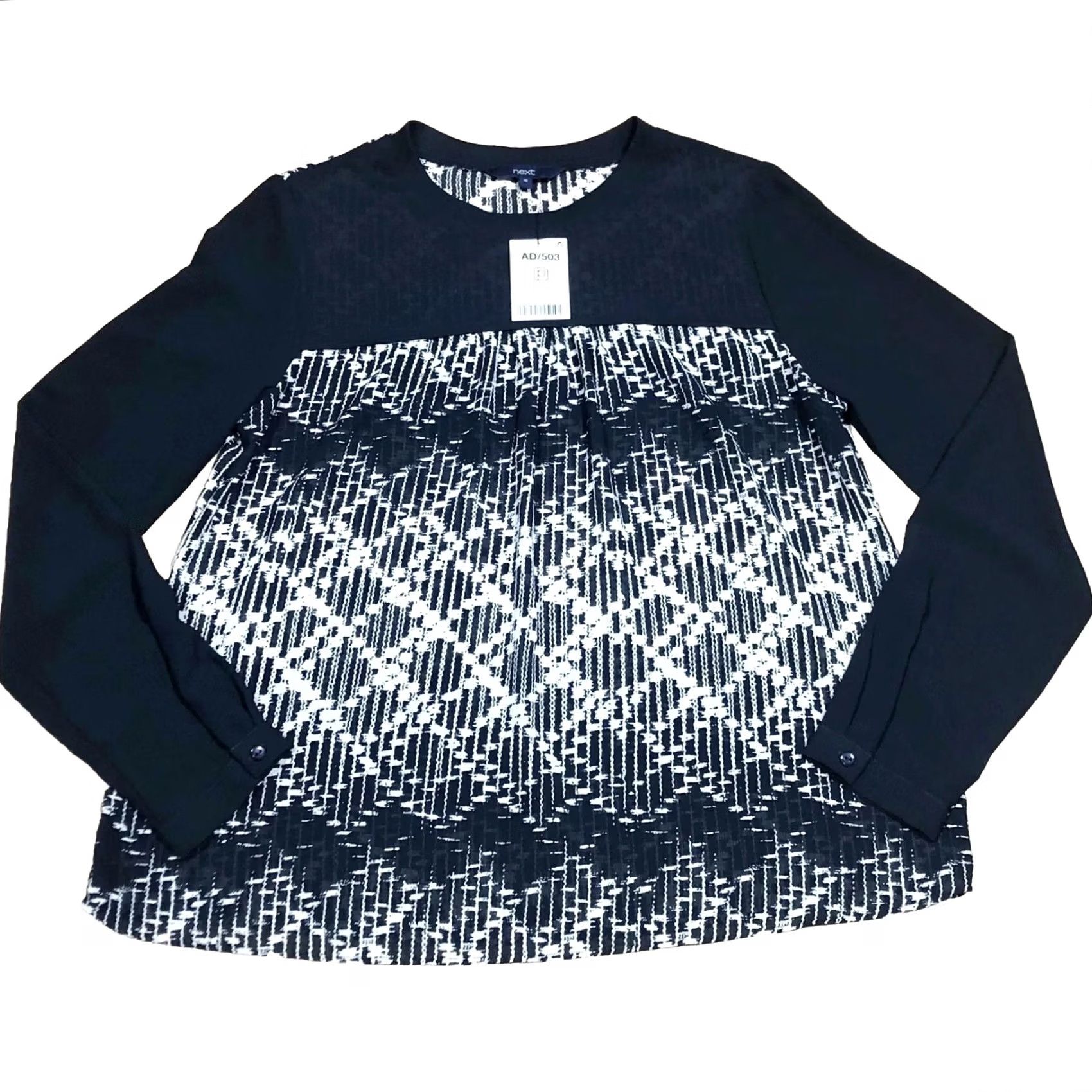 NEXT VINTAGE? No — wait: Next Navy & Black Long Sleeve Top UK 10 Women’s BNWT NEW Size L / US 10 / IT 46 - 2 Thumbnail