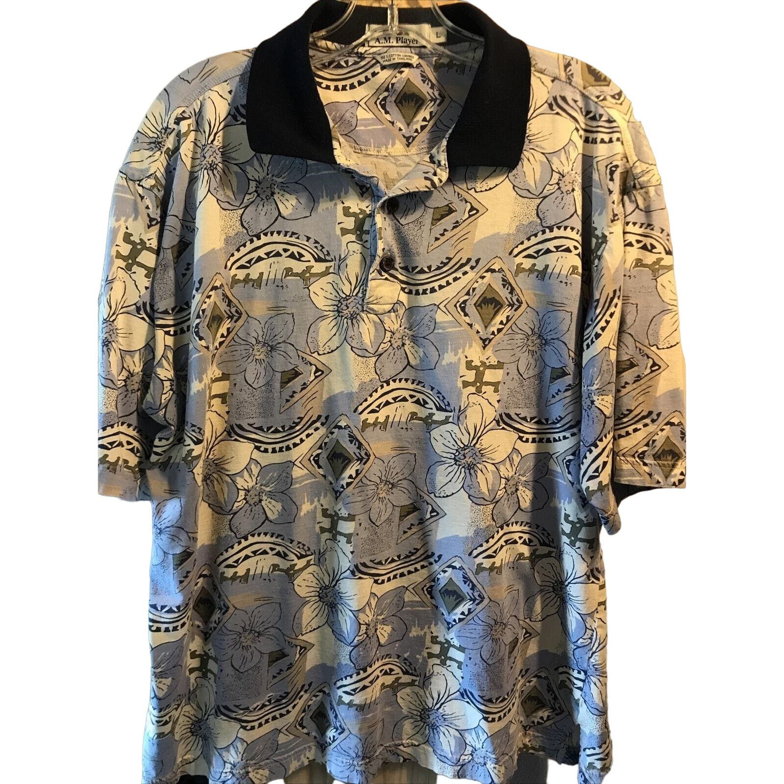 Other A.M. Player Vintage Mens L Blue Floral SS Cotton Polo Shirt Size US L / EU 52-54 / 3 - 1 Thumbnail