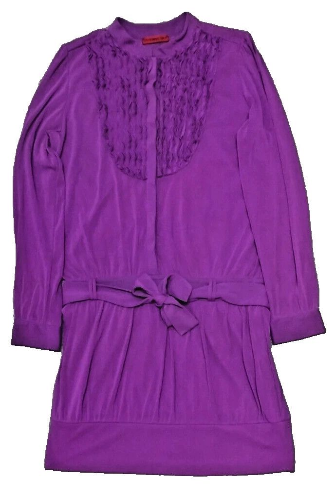 Designer × Vivienne Tam VIVIENNE TAM Short Dress Purple Ruffle With Waist Tie Size S / US 4 / IT 40 - 2 Thumbnail