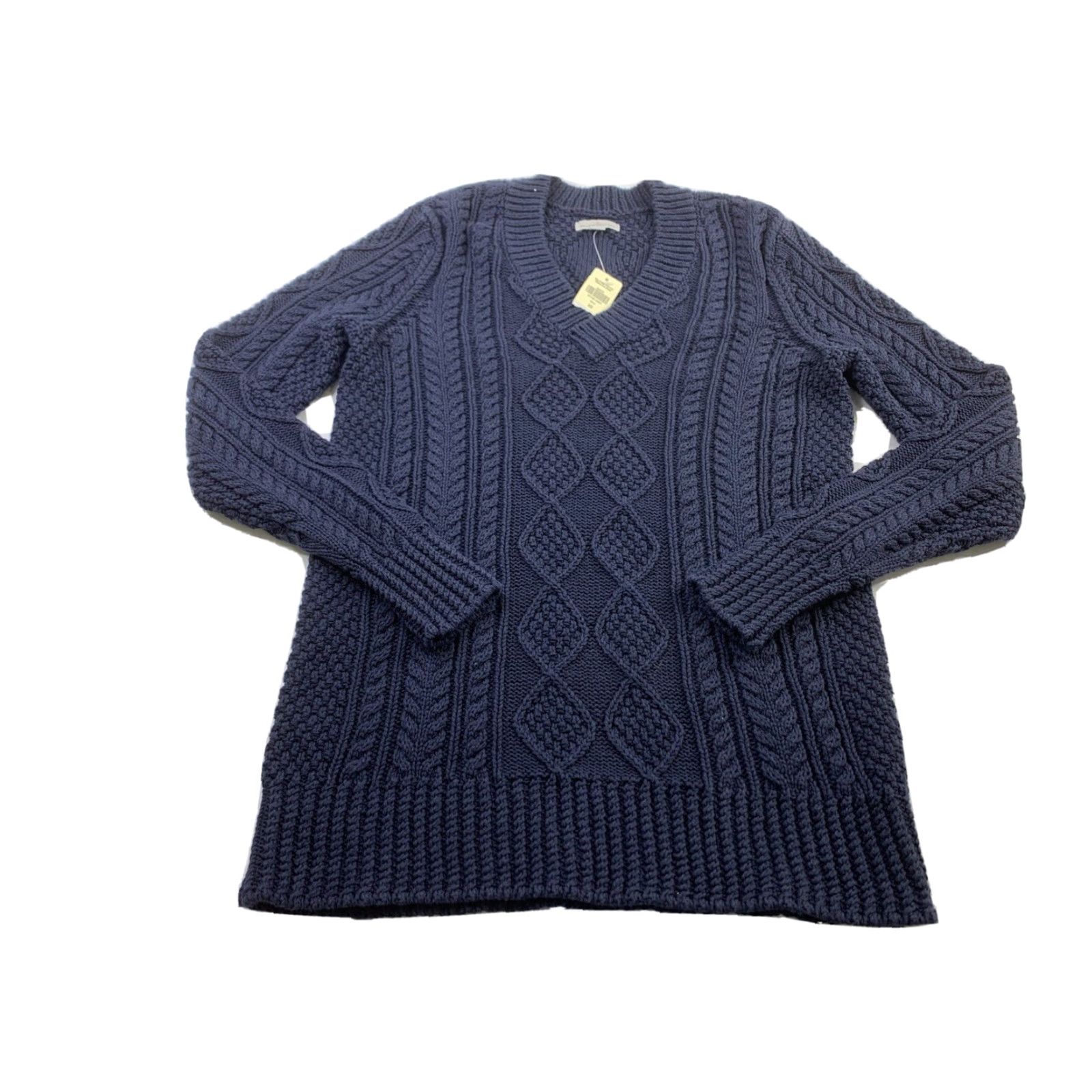 Vintage VINTAGE NWT LL Bean Women's Signature Cotton Fisherman Sweater, V-Neck Tunic Navy Blue Size XS / US 0-2 / IT 36-38 - 2 Thumbnail