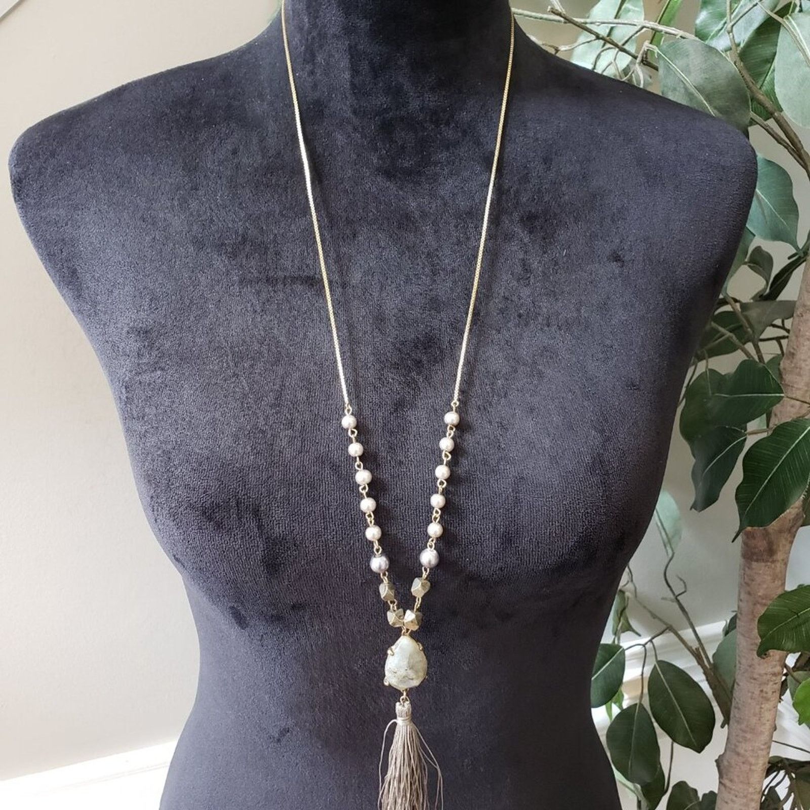 Loft Loft Womens Silver Natural Stones Drop Eye Tassel Necklace Size ONE SIZE - 2 Thumbnail