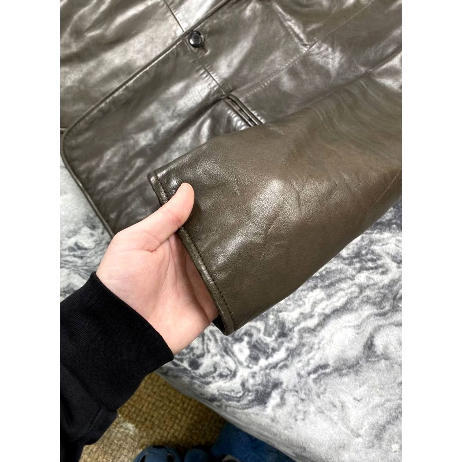 Armani Armani Collezioni Leather Coat Jacket Men Size 52 Brown Vintage Long Blazer Size 52R - 5 Thumbnail
