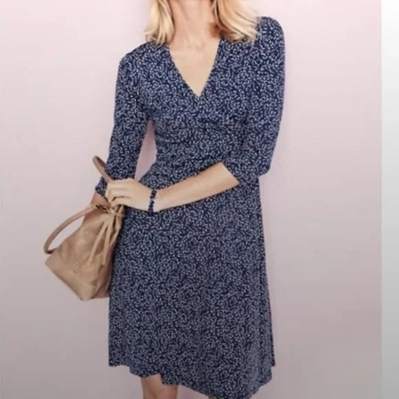 Other Garnet Hill 3/4 Sleeve Wrap Dress Blue White Womens Medium Size M / US 6-8 / IT 42-44 - 7 Thumbnail