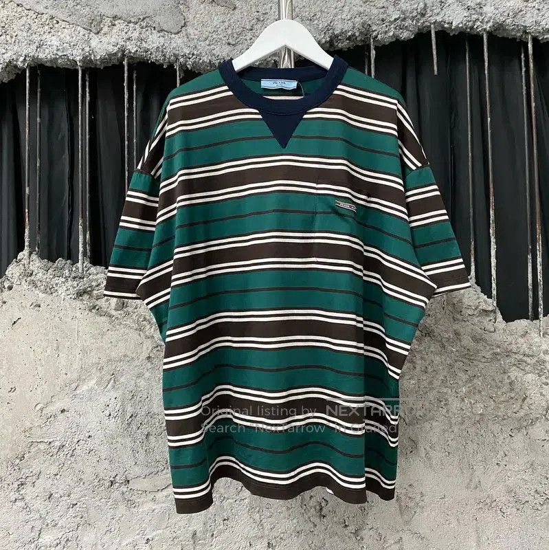 Prada Prada Striped Men's T-Shirt in Green and Brown. Size US M / EU 48-50 / 2 - 1 Thumbnail