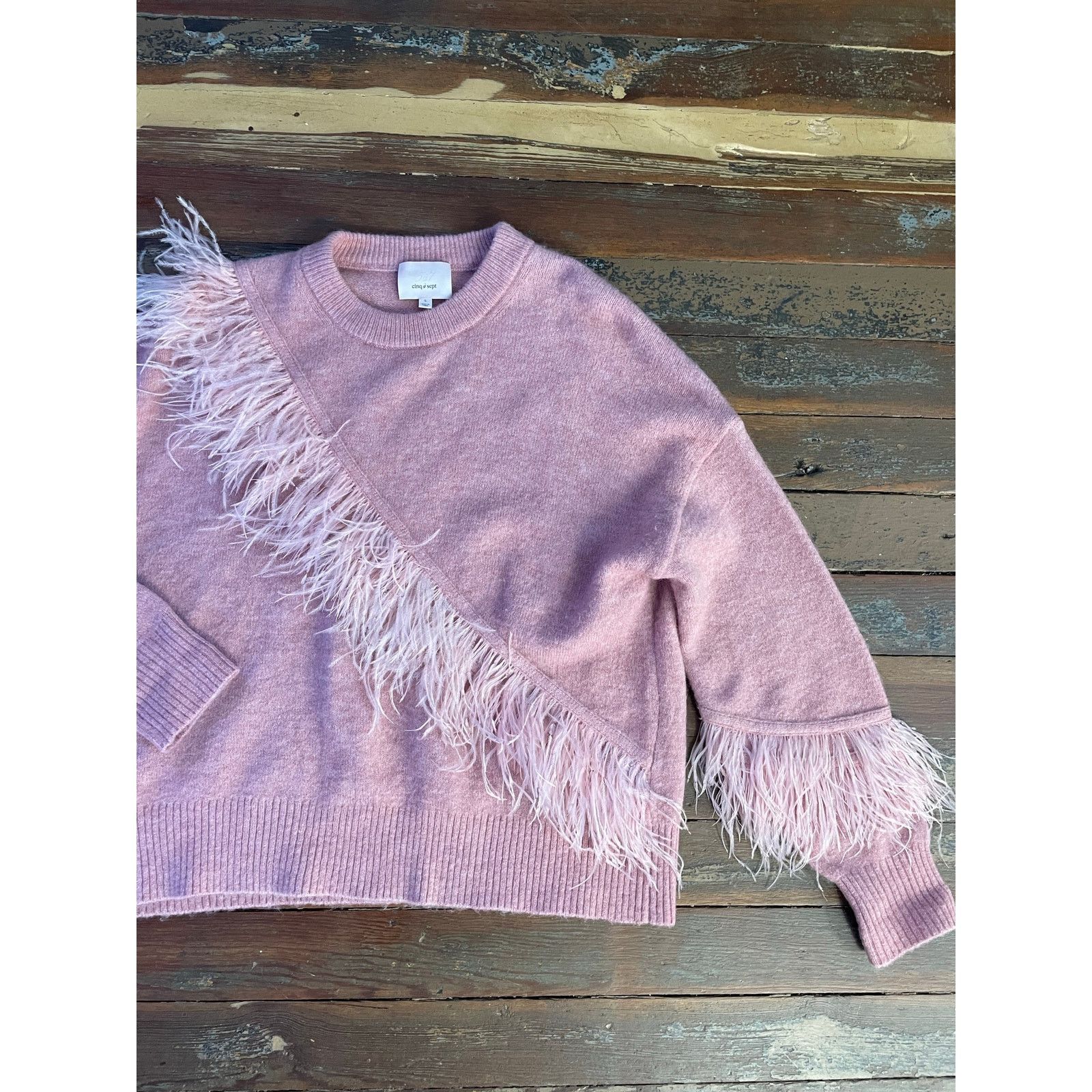Cinq a Sept Cinq à Sept Pink Feather Trim Wool Blend Sweater Size Small Size S / US 4 / IT 40 - 3 Thumbnail