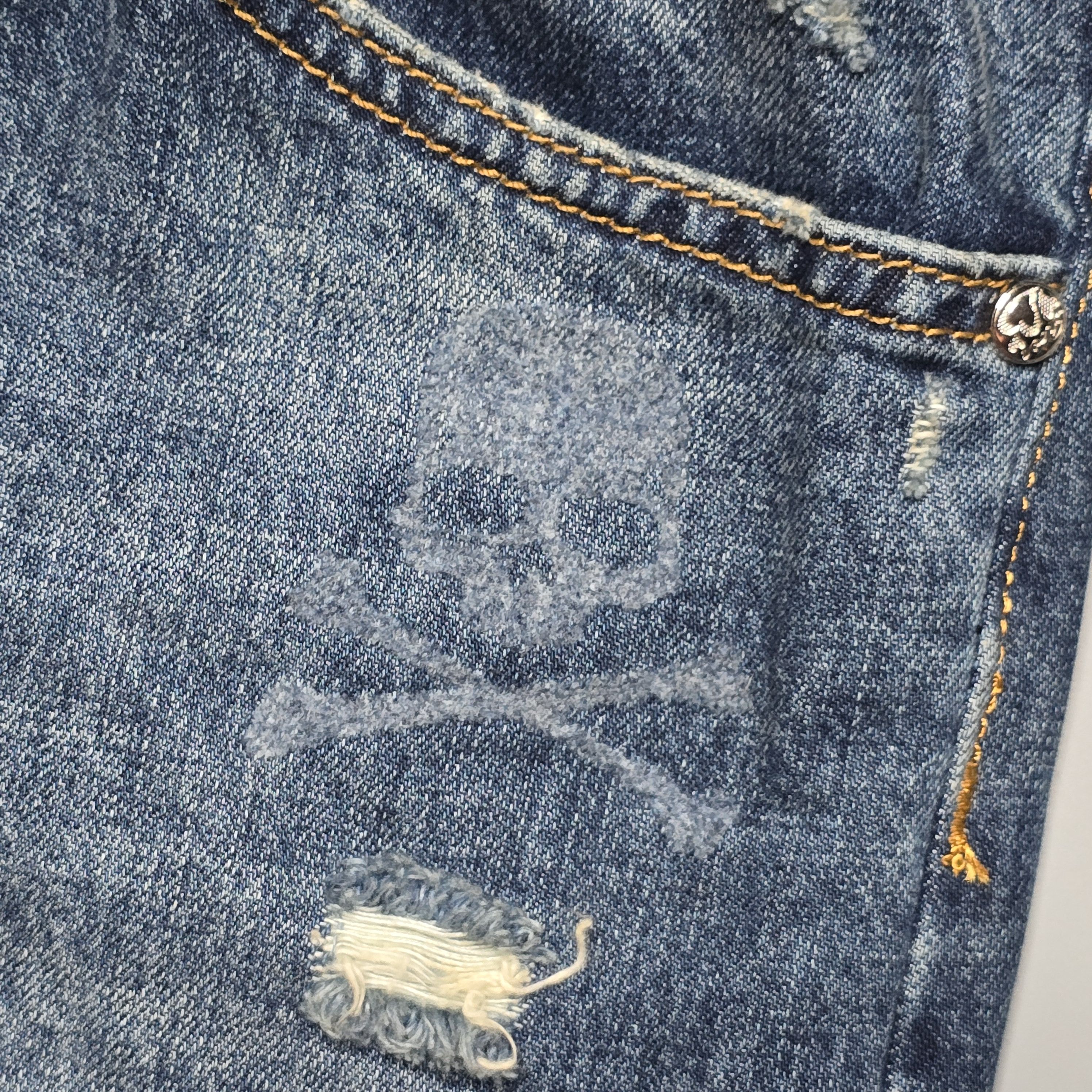 If Six Was Nine × Roen Roen - Punk Skull, Love and Peace Distressed Denim Size US 33 - 5 Thumbnail
