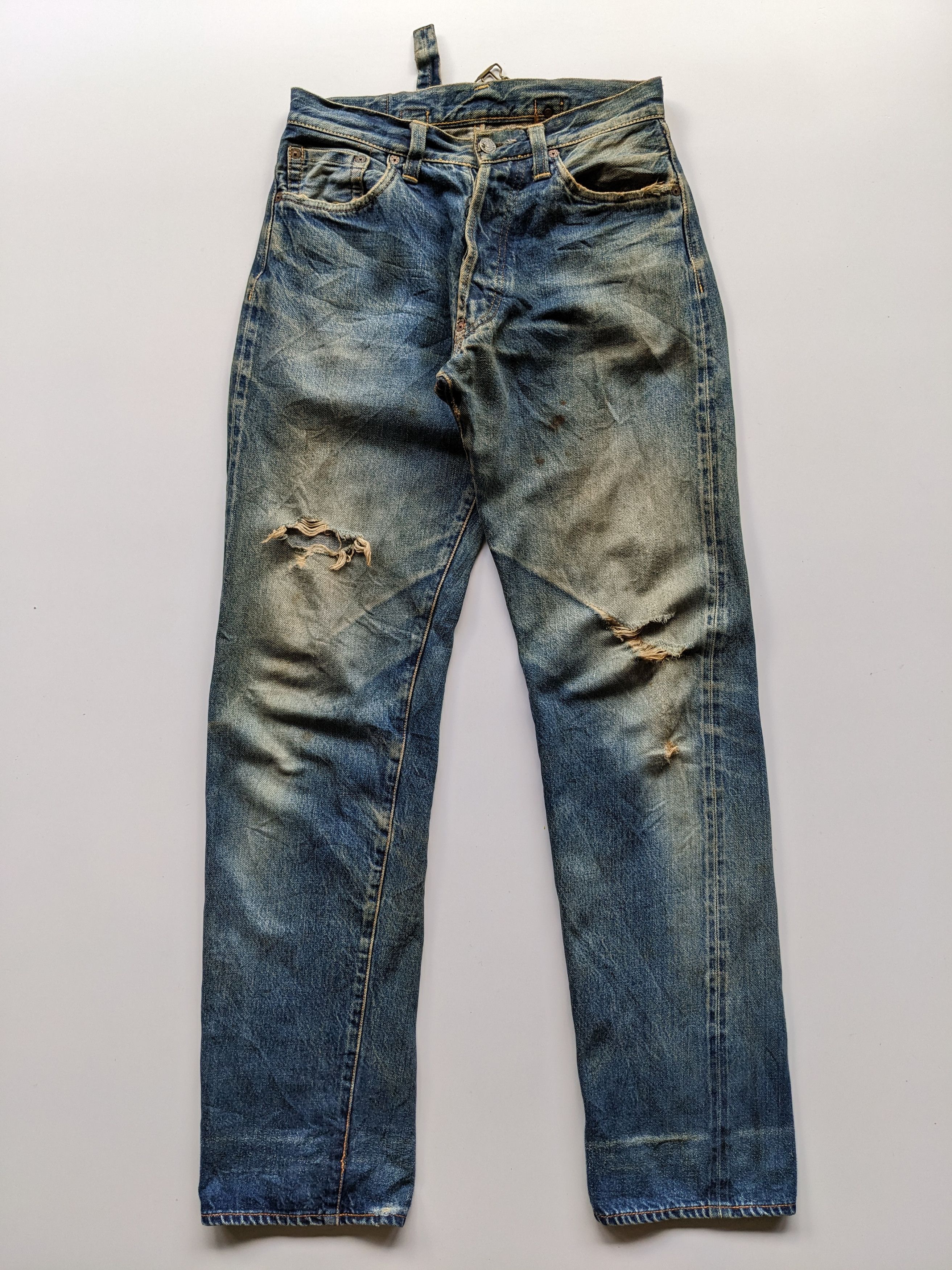 Vintage EVISU rusty buckle back distressed selvedge
