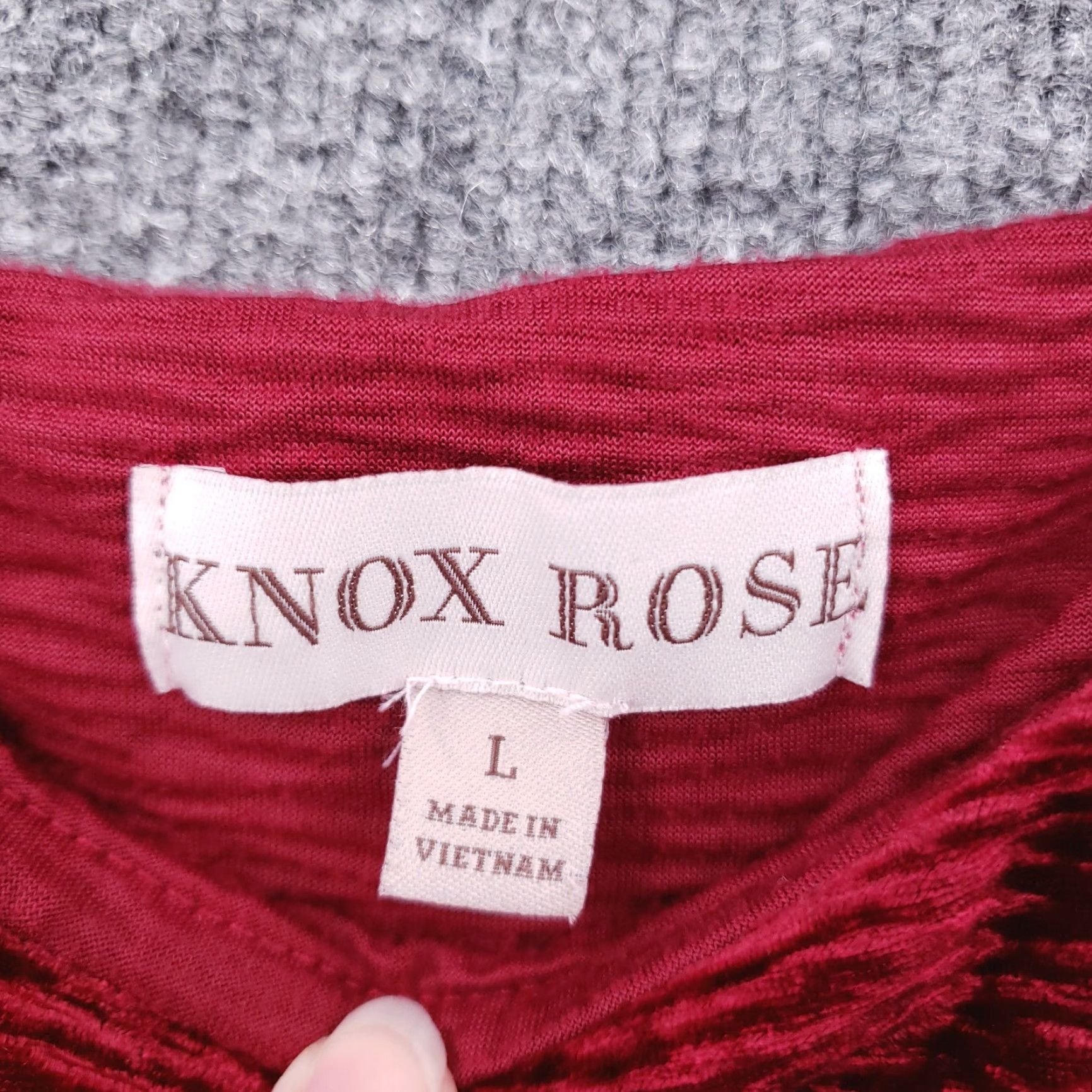 Vintage Knox Rose Blouse Womens L Red Velvet Off The Shoulder Ruffle Blouse Holiday Rose Sleeves: Flutter Short Sleeve Casual Party/Cocktail Shirt Size L / US 10 / IT 46 - 4 Thumbnail