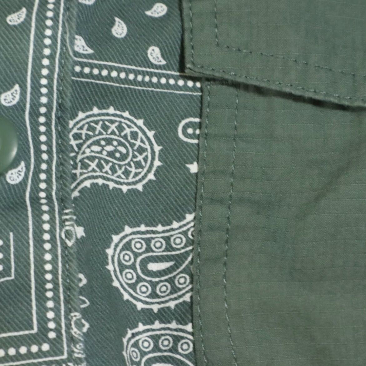 Vintage Free Assembly Mixed Media Overshirt Cotton All Over Print Long Sleeve Button Up Shirt Green Men's L Size US L / EU 52-54 / 3 - 7 Thumbnail