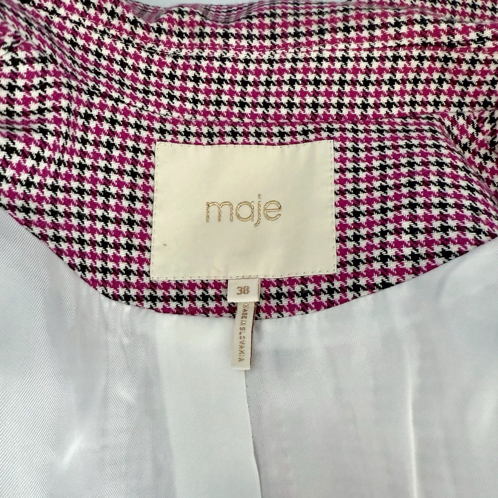 Maje Maje Vic Double Breasted Houndstooth Jacquard Blazer Women's Blazer Size 6 Multicolor Wool Blend Buttoned Cuffs 2 Side Pockets Size M / US 6-8 / IT 42-44 - 7 Thumbnail